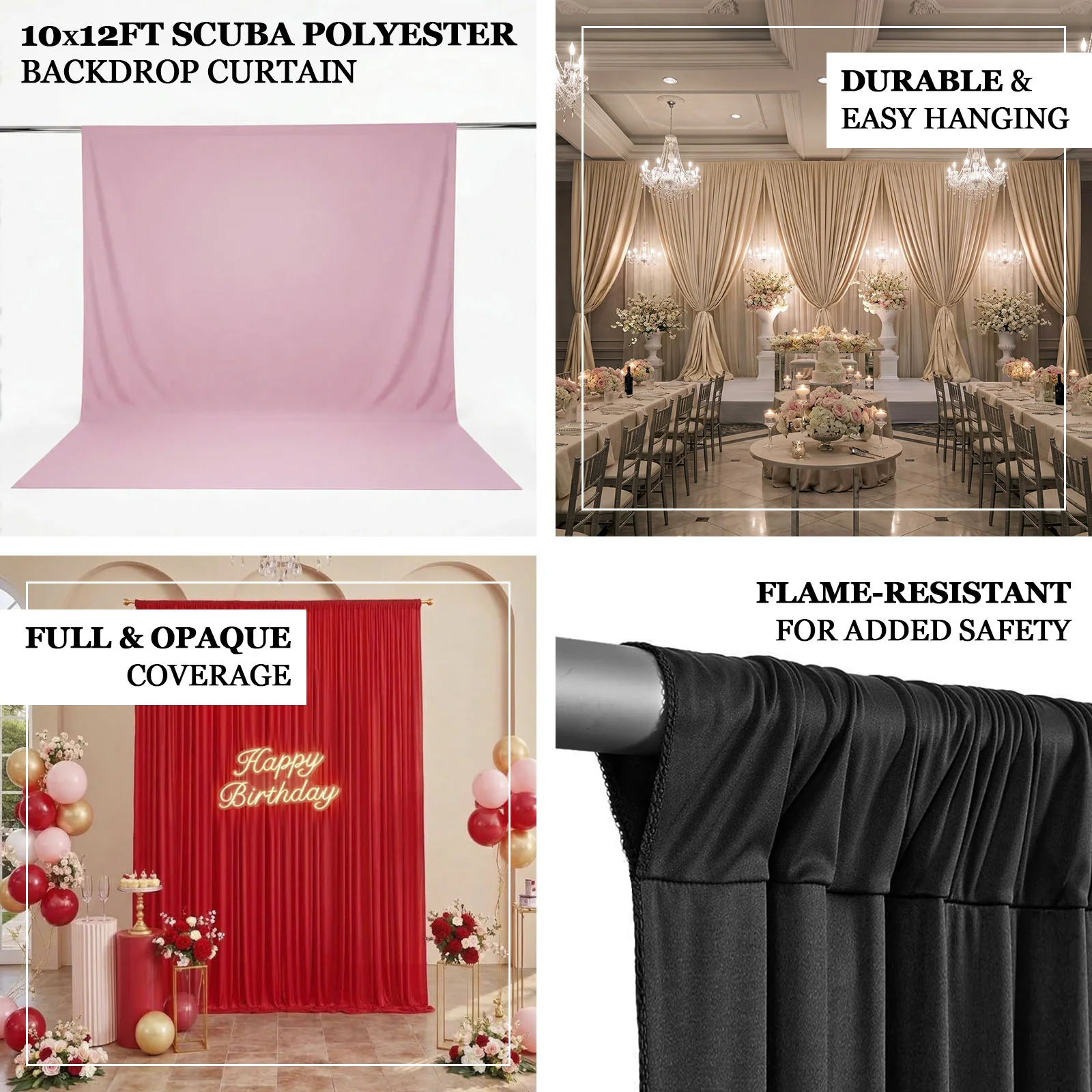 Scuba Polyester Backdrop Curtain Fuchsia 10ftx12ft Durable Flame Resistant Wrinkle-Free Event Drape Panel With Rod Pocket - Image 4
