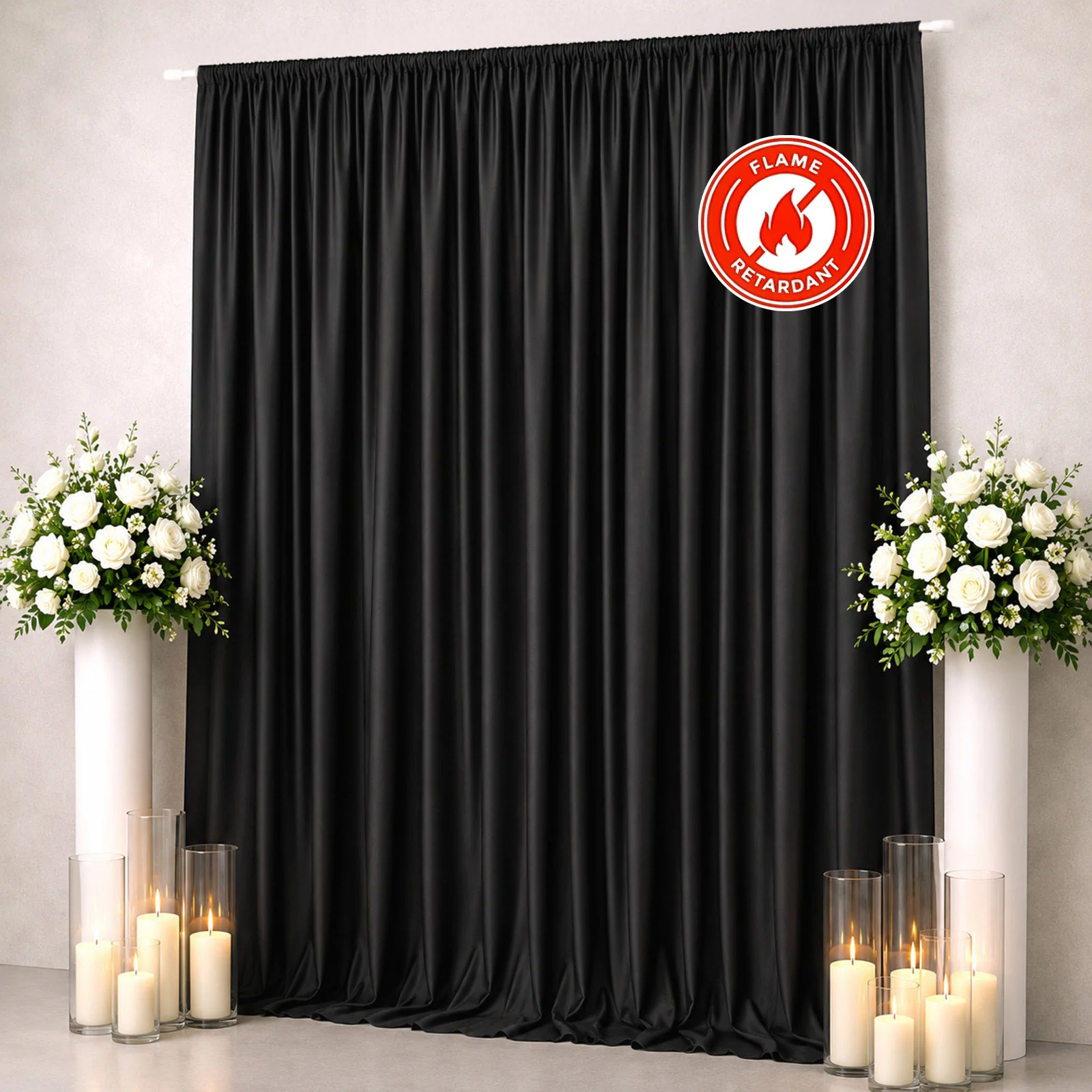 Scuba Polyester Backdrop Curtain Black 10ftx12ft Durable Flame Resistant Wrinkle-Free Event Drape Panel With Rod Pocket - Image 3