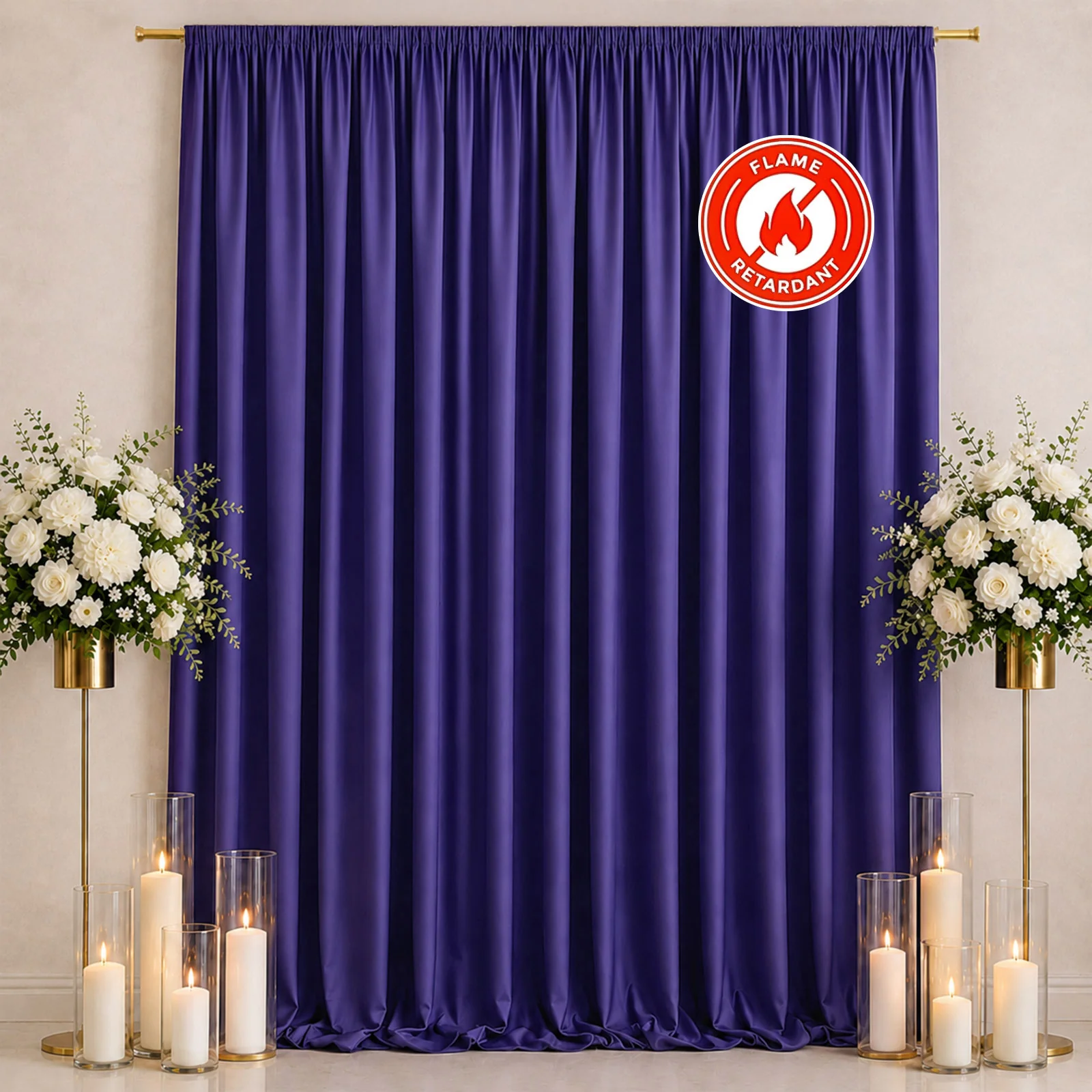 Scuba Polyester Backdrop Curtain Purple 10ftx12ft Durable Flame Resistant Wrinkle-Free Event Drape Panel With Rod Pocket