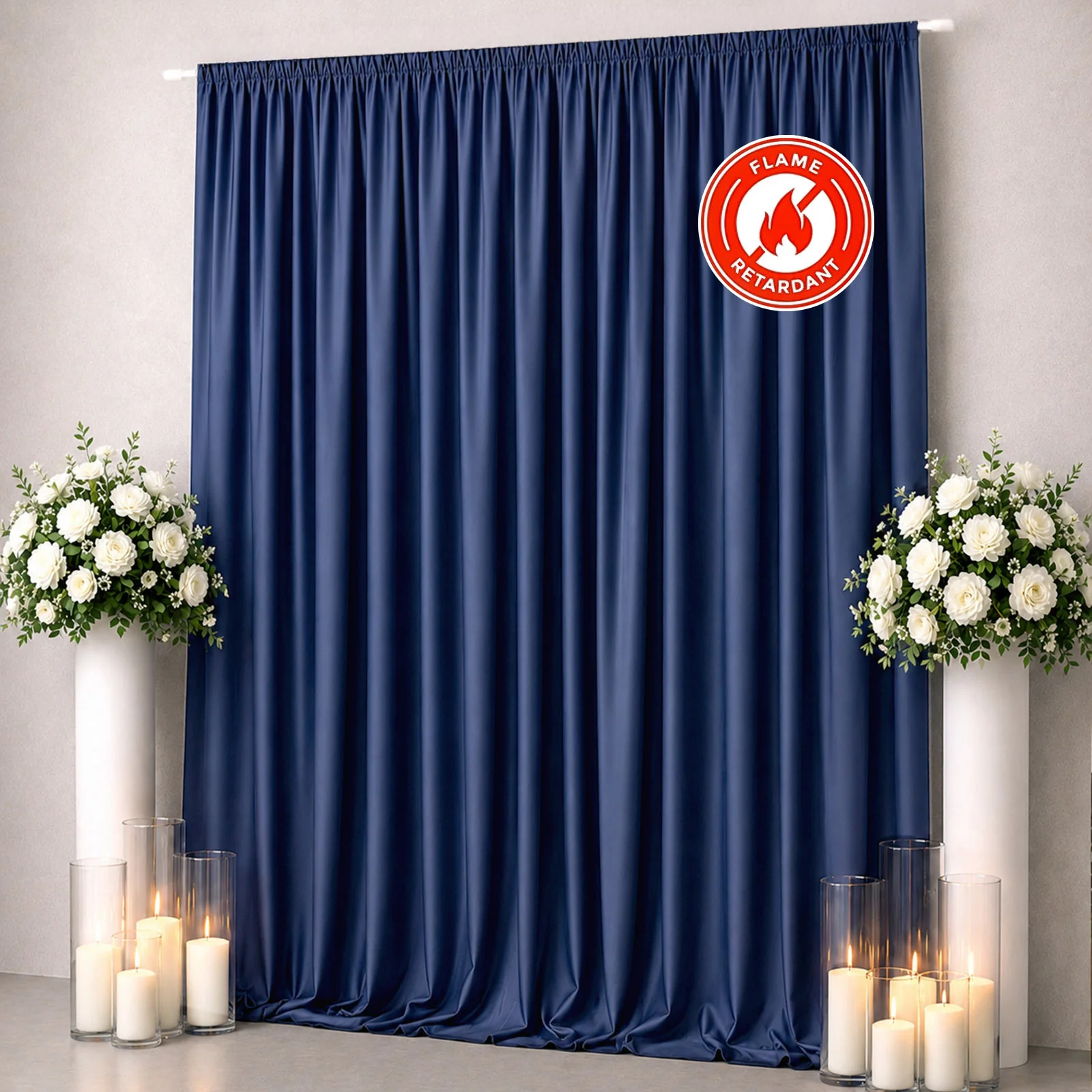 Scuba Polyester Backdrop Curtain Navy Blue 10ftx12ft Durable Flame Resistant Wrinkle-Free Event Drape Panel With Rod Pocket - Image 3