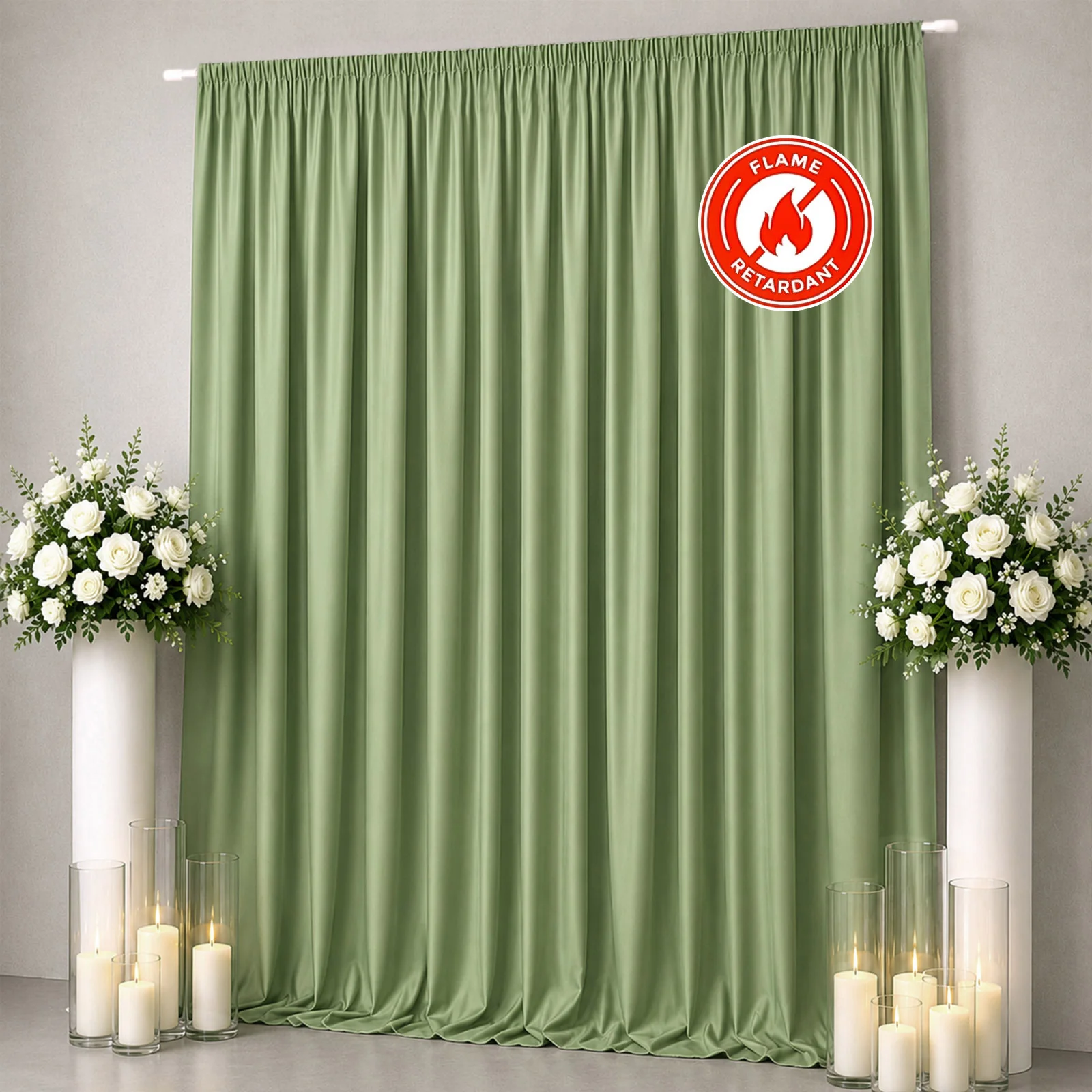 Scuba Polyester Backdrop Curtain Sage Green 10ftx12ft Durable Flame Resistant Wrinkle-Free Event Drape Panel With Rod Pocket - Image 3