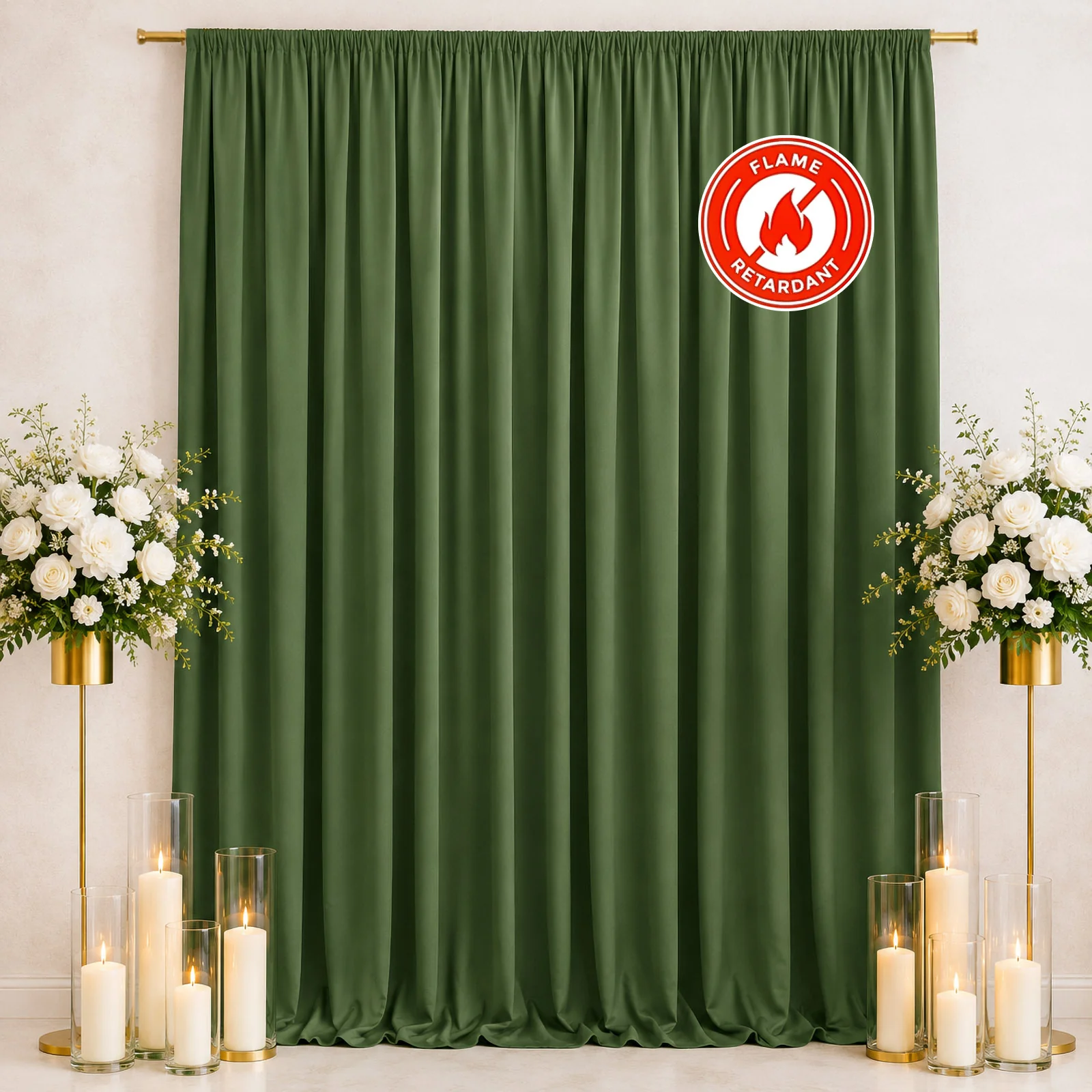 Scuba Polyester Backdrop Curtain Olive Green 10ftx12ft Durable Flame Resistant Wrinkle-Free Event Drape Panel With Rod Pocket