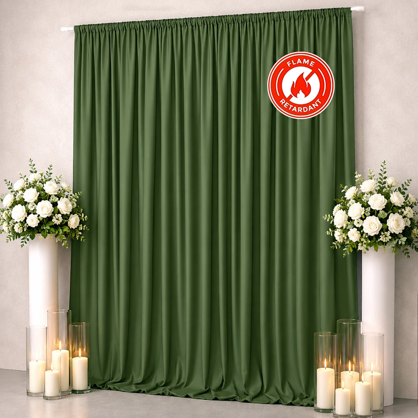 Scuba Polyester Backdrop Curtain Olive Green 10ftx12ft Durable Flame Resistant Wrinkle-Free Event Drape Panel With Rod Pocket - Image 3