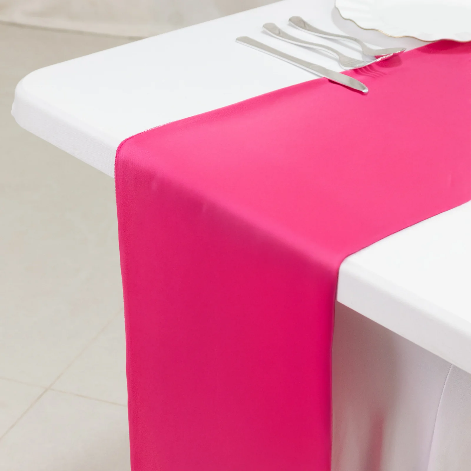 Scuba Polyester Table Runner 12"x108" Fuchsia - Wrinkle-Free Table Linen - Image 3