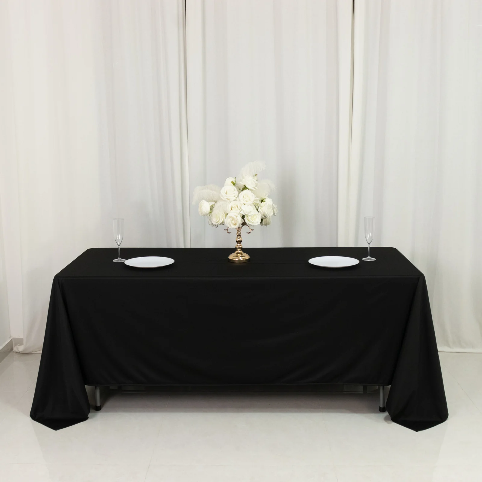Scuba Rectangular Tablecloth 72"x120" Black - Wrinkle Free Table Cover