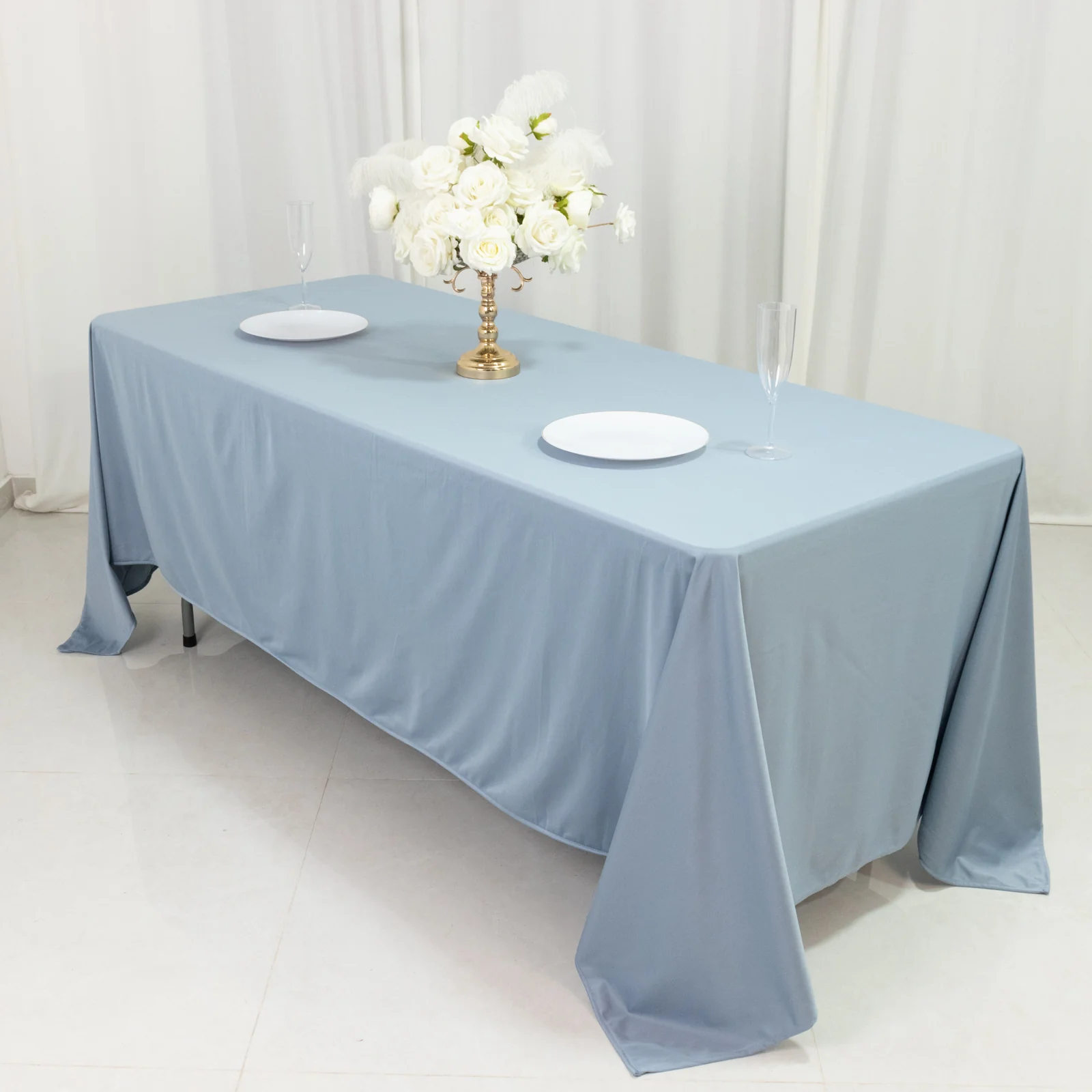 Scuba Rectangular Tablecloth 72"x120" Dusty Blue - Wrinkle Free Table Cover - Image 3