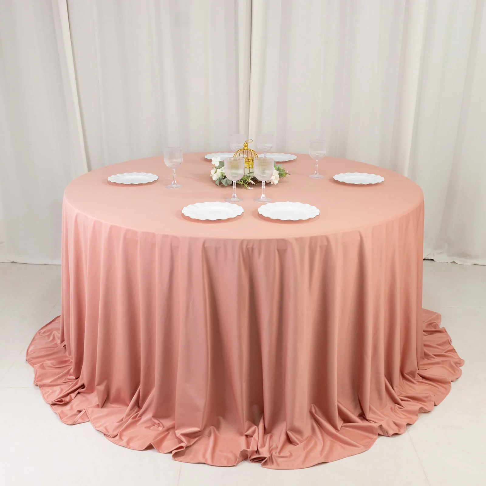Scuba Round Tablecloth 132" Dusty Rose - Seamless & Wrinkle Free Table Cover