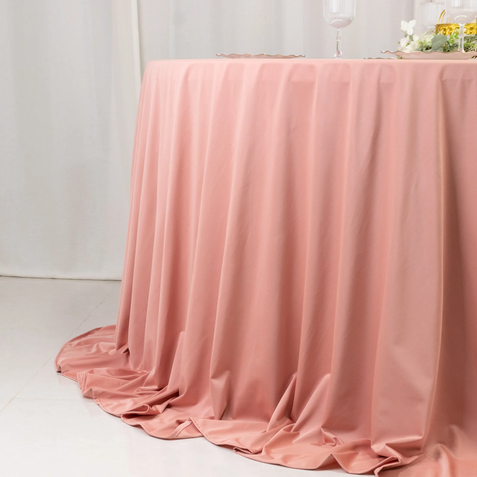 Scuba Round Tablecloth 132" Dusty Rose - Seamless & Wrinkle Free Table Cover - Image 3