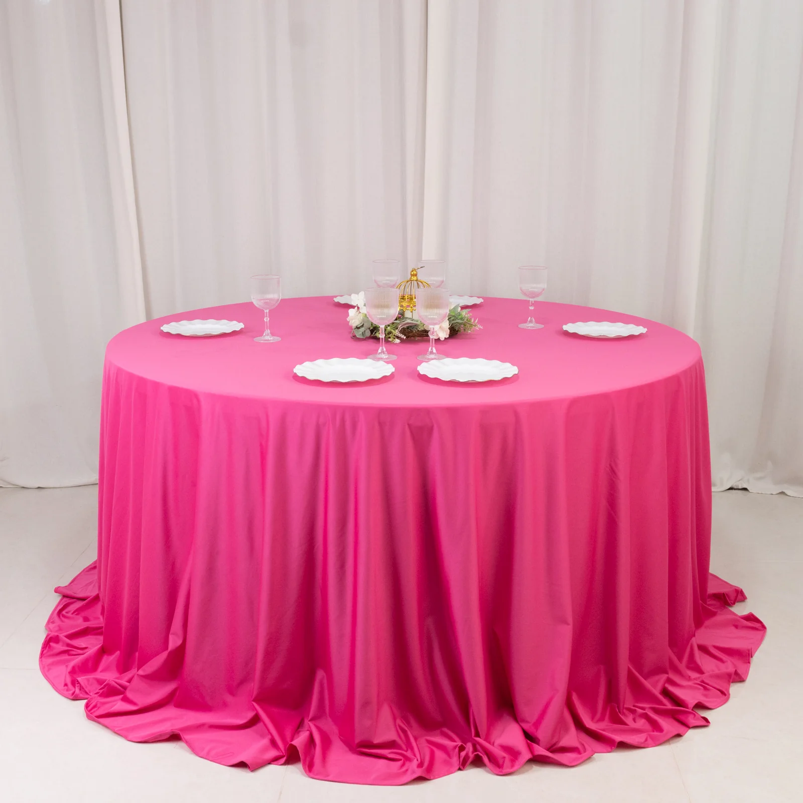 Scuba Round Tablecloth 132" Fuchsia - Seamless & Wrinkle Free Table Cover