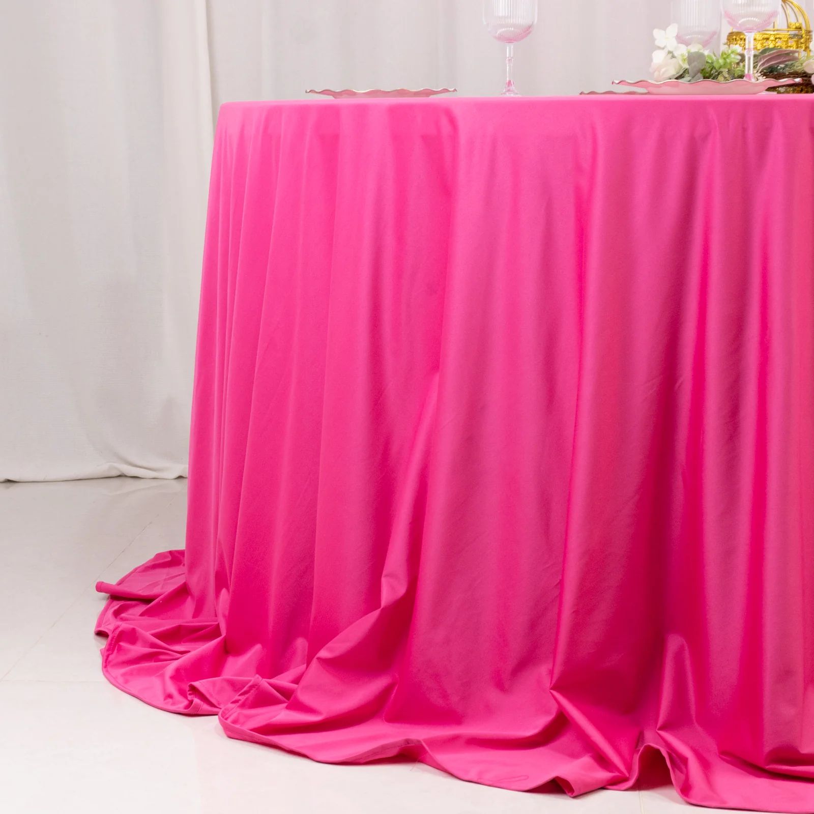 Scuba Round Tablecloth 132" Fuchsia - Seamless & Wrinkle Free Table Cover - Image 2