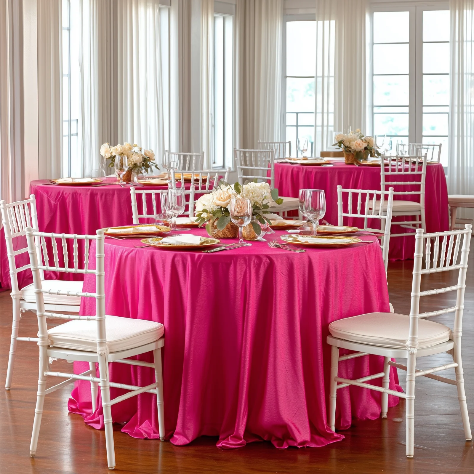 Scuba Round Tablecloth 132" Fuchsia - Seamless & Wrinkle Free Table Cover - Image 7