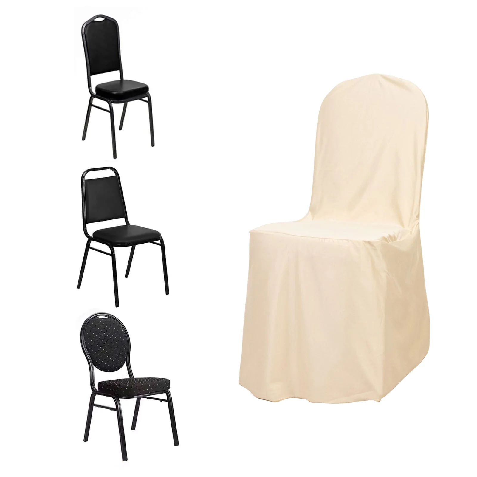 Scuba Stretch Banquet Chair Cover Beige - Wrinkle Free & Durable Slim Fit Slipcover - Image 3