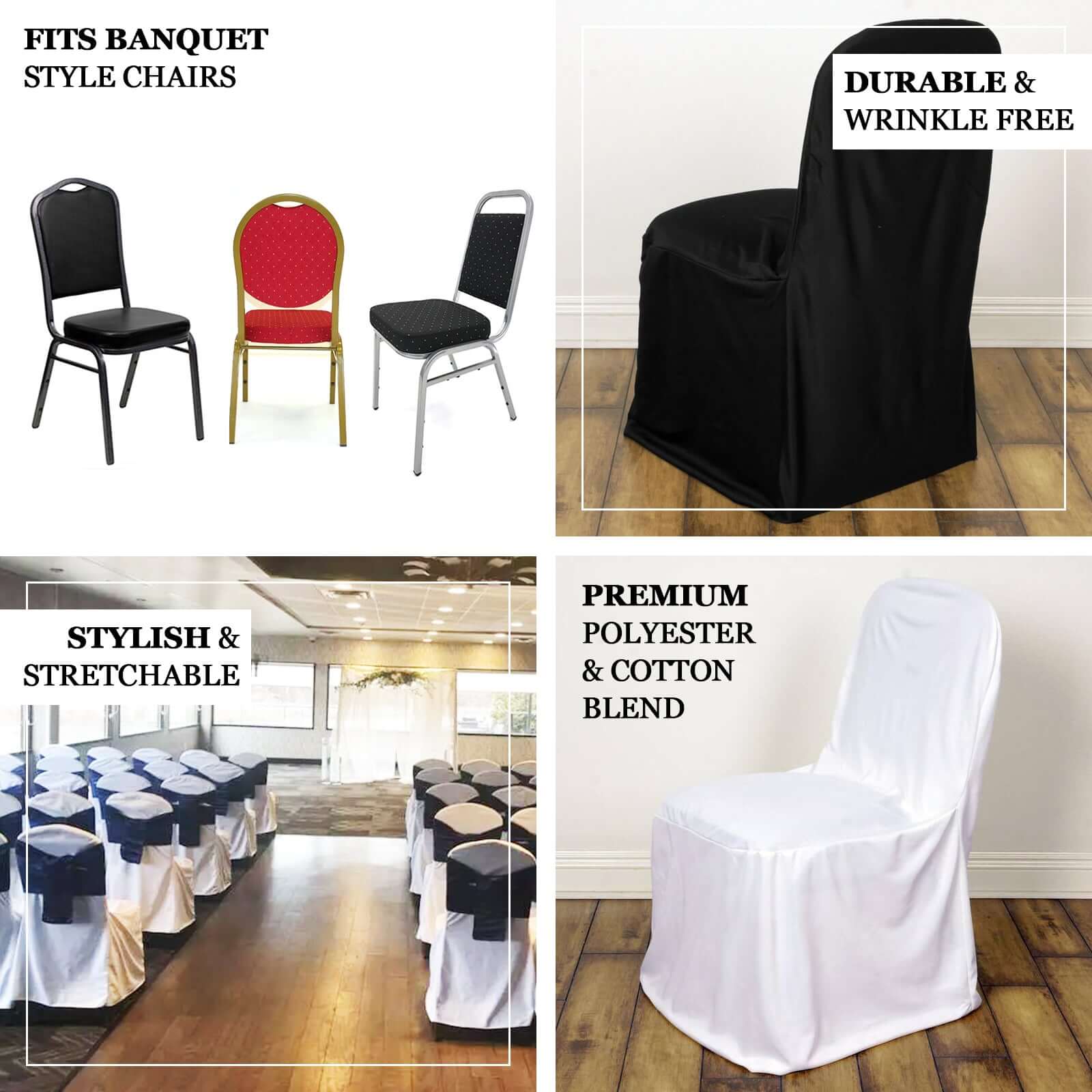 Scuba Stretch Banquet Chair Cover Beige - Wrinkle Free & Durable Slim Fit Slipcover - Image 4