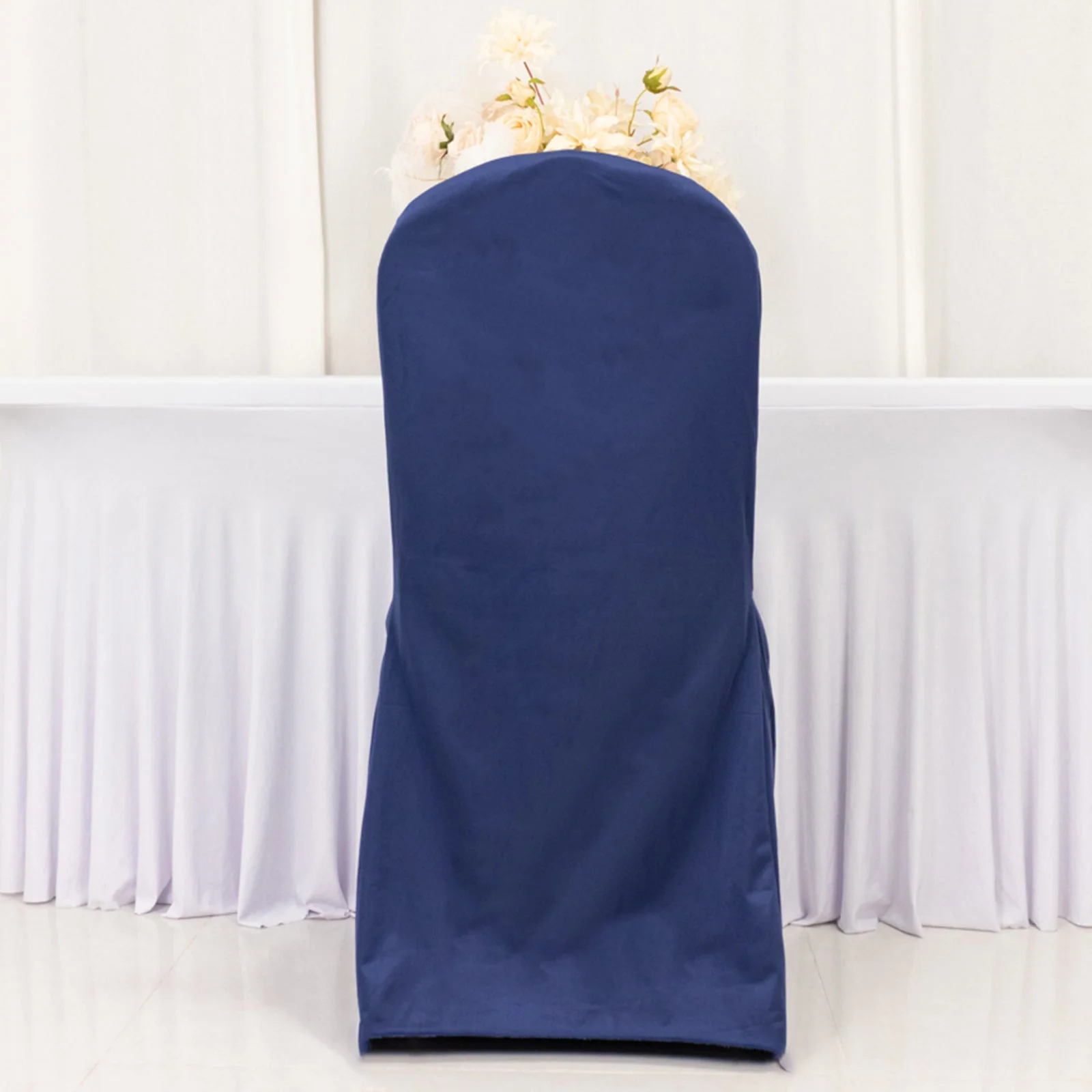 Scuba Stretch Banquet Chair Cover Navy Blue - Wrinkle Free & Durable Slim Fit Slipcover - Image 2