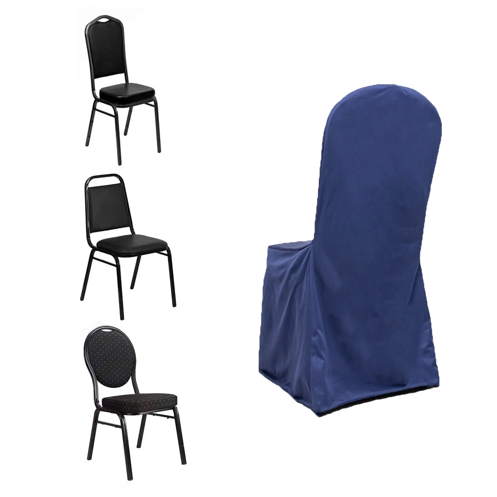 Scuba Stretch Banquet Chair Cover Navy Blue - Wrinkle Free & Durable Slim Fit Slipcover - Image 3