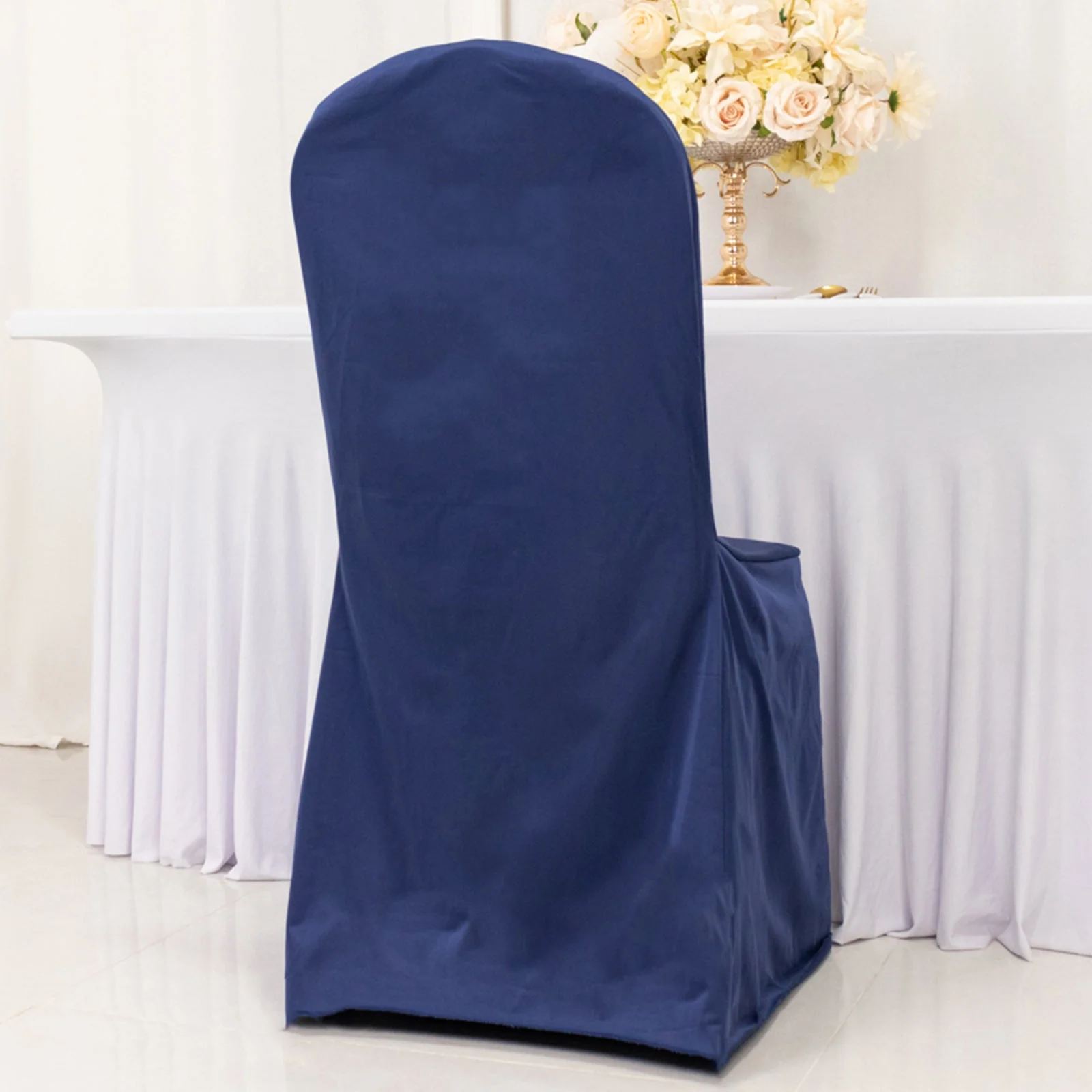Scuba Stretch Banquet Chair Cover Navy Blue - Wrinkle Free & Durable Slim Fit Slipcover - Image 6