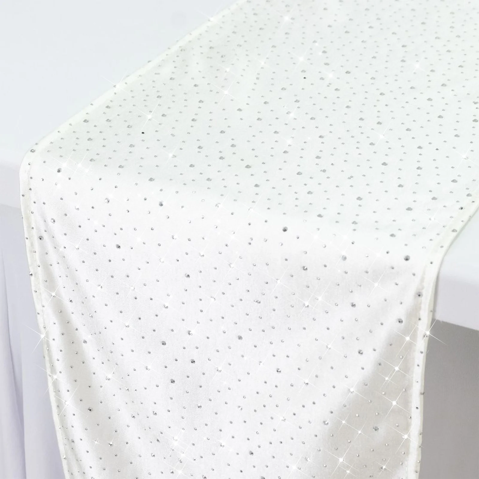 Scuba Table Runner with Rhinestone Accents - Pearl White 12"x108" Wrinkle-Free Table Linen - Image 4