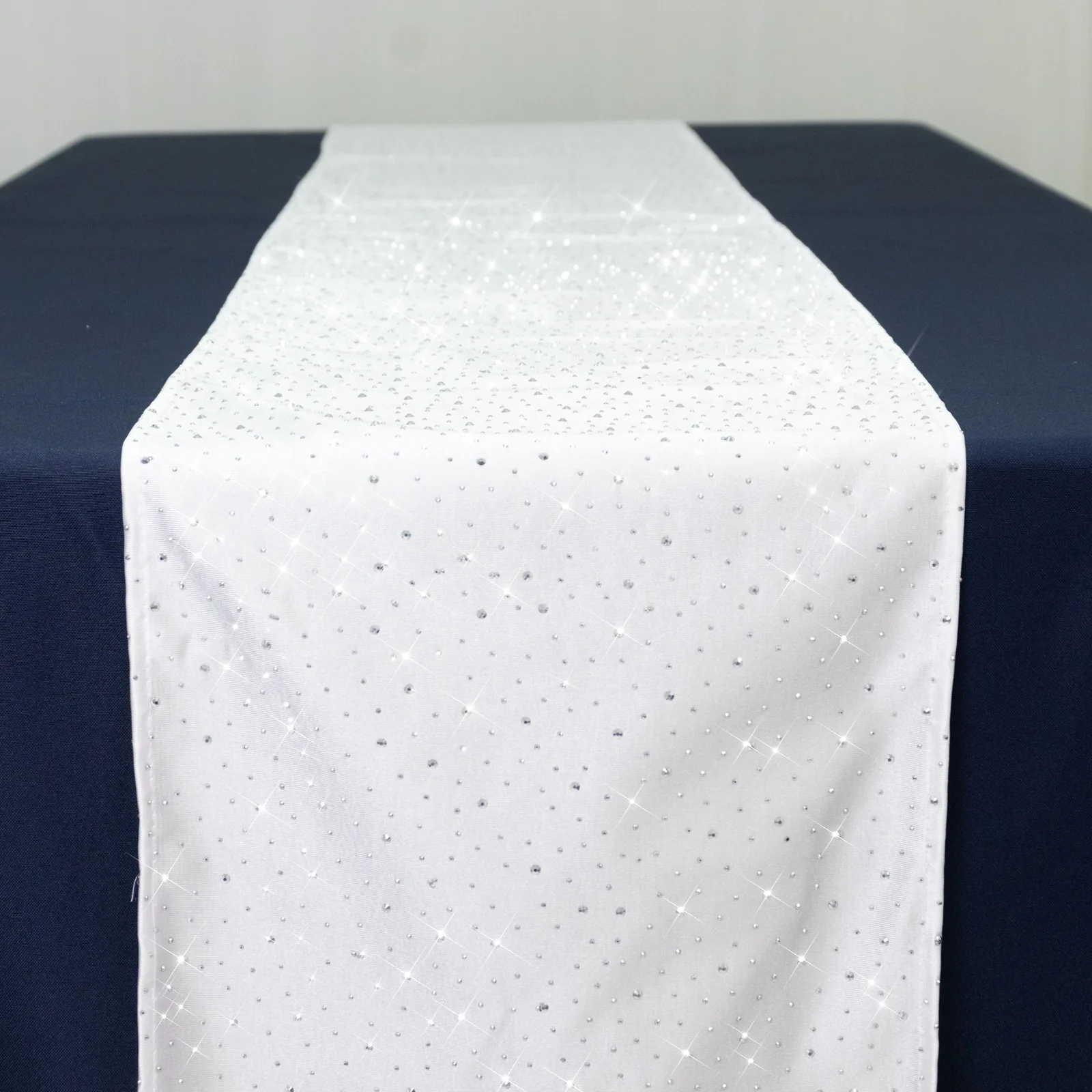 Scuba Table Runner with Rhinestone Accents - White 12"x108" Wrinkle-Free Table Linen