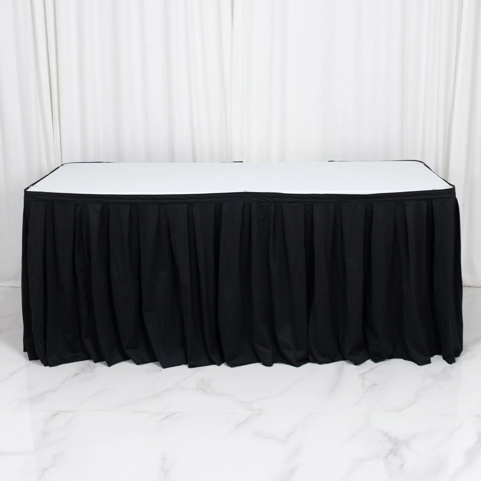 Scuba Table Skirt 14ft Black - Shirred Pleat Wrinkle Free & Stain Resistant Event Skirting