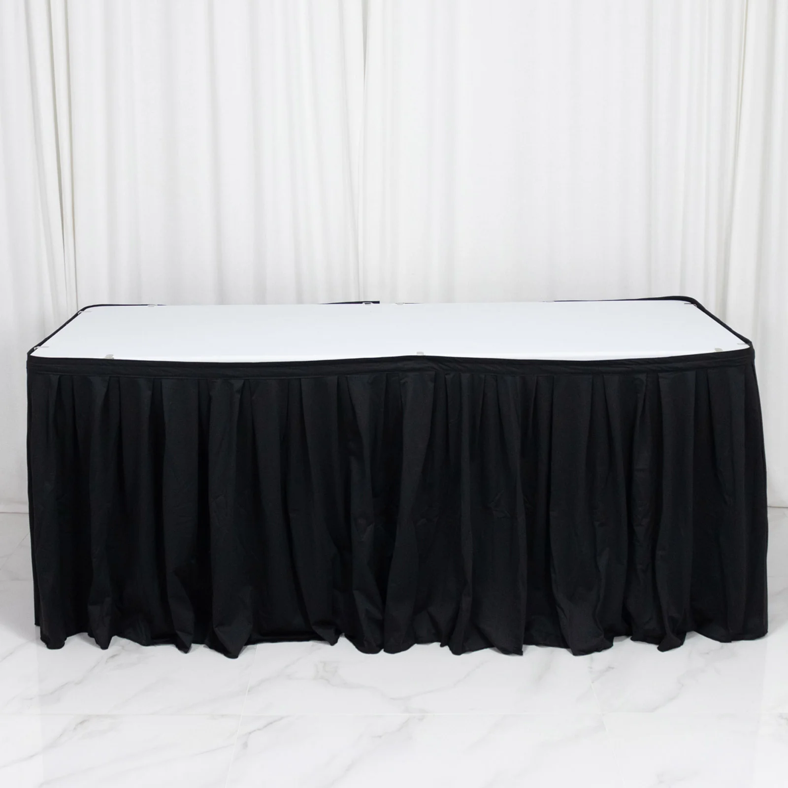 Scuba Table Skirt 17ft Black - Shirred Pleat Wrinkle Free & Stain Resistant Event Skirting