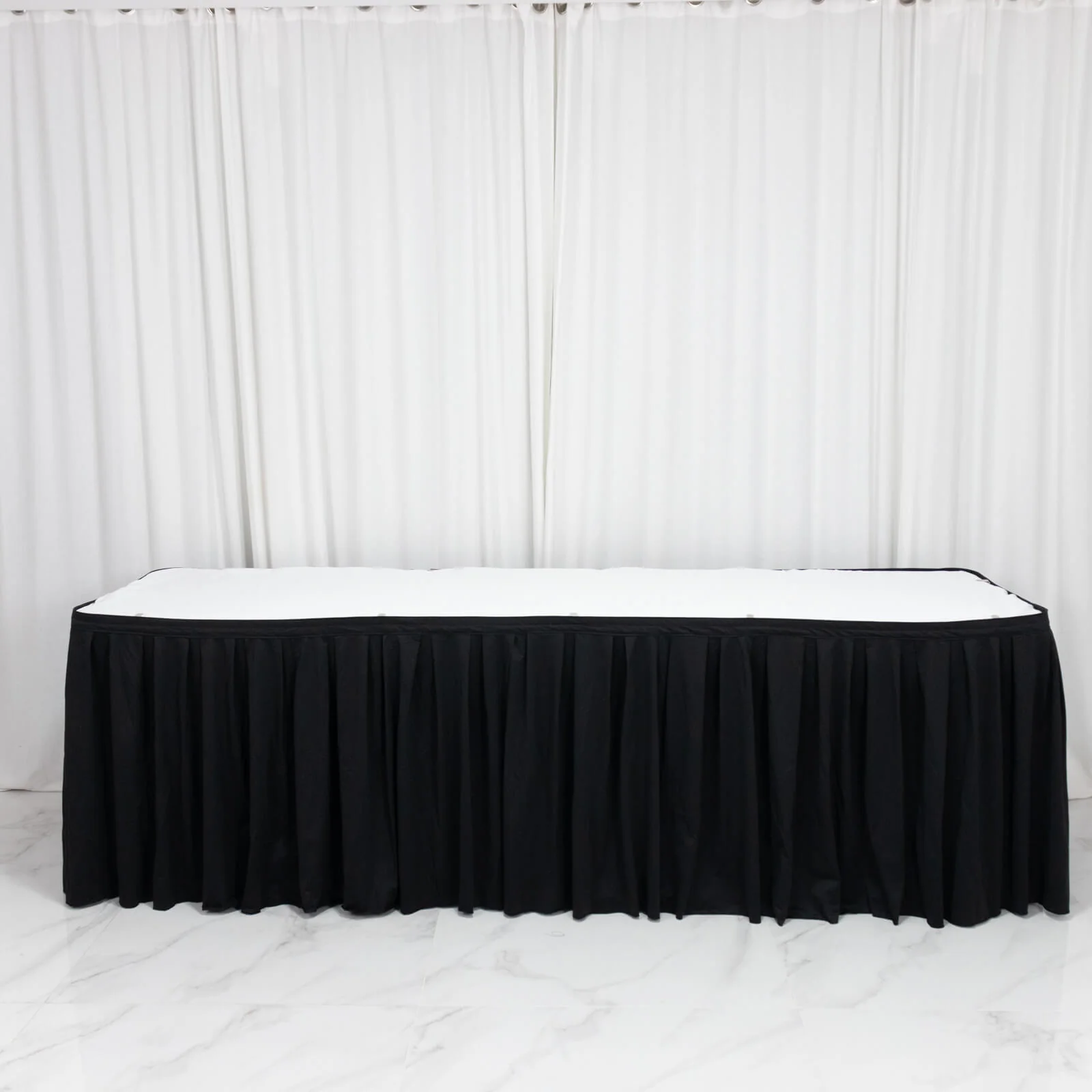 Scuba Table Skirt 21ft Black - Shirred Pleat Wrinkle Free & Stain Resistant Event Skirting
