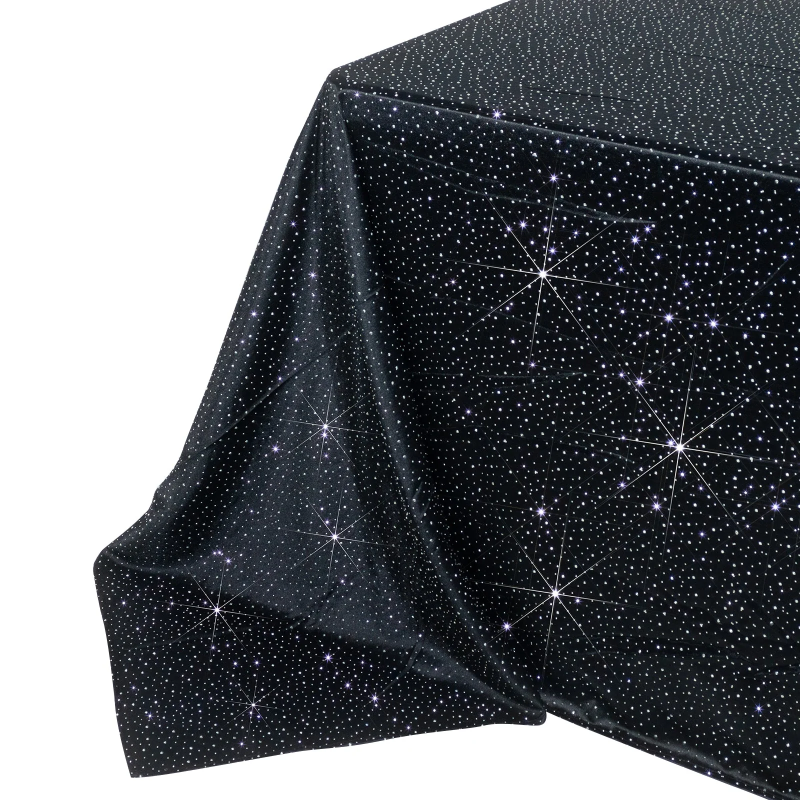 Scuba Rectangular 90"×156" Black Tablecloth with Rhinestone Accents – Wrinkle-Free, Stain-Resistant & Seamless Luxury Event Cover