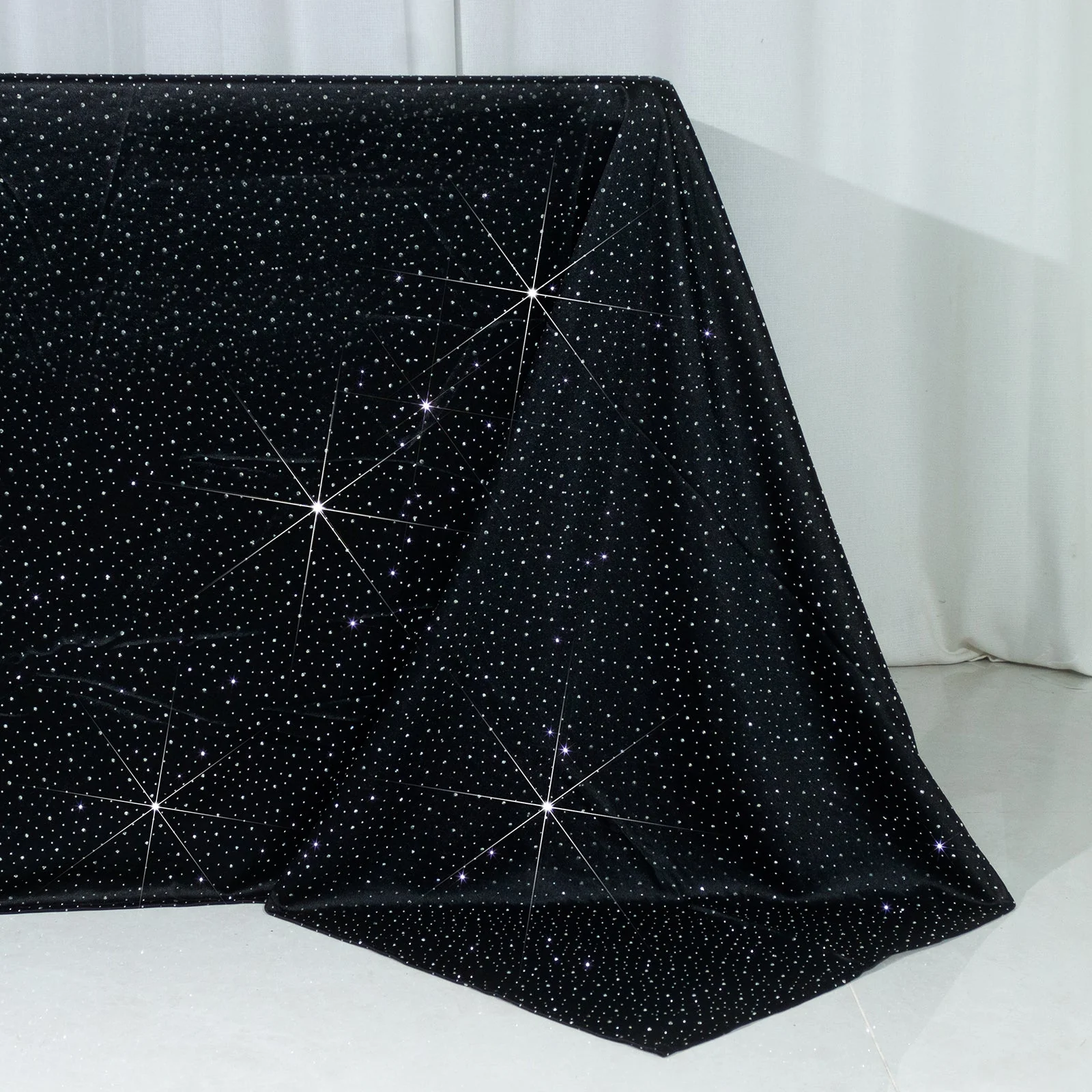 Scuba Rectangular 90"×156" Black Tablecloth with Rhinestone Accents – Wrinkle-Free, Stain-Resistant & Seamless Luxury Event Cover - Image 6