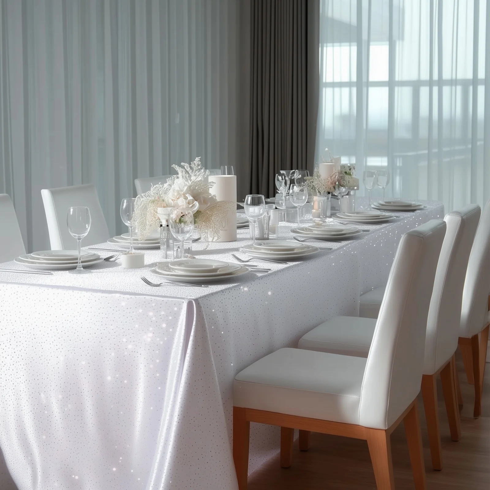 Scuba Rectangular 90"×156" White Tablecloth with Rhinestone Accents – Wrinkle-Free, Stain-Resistant & Seamless Luxury Event Cover - Image 5