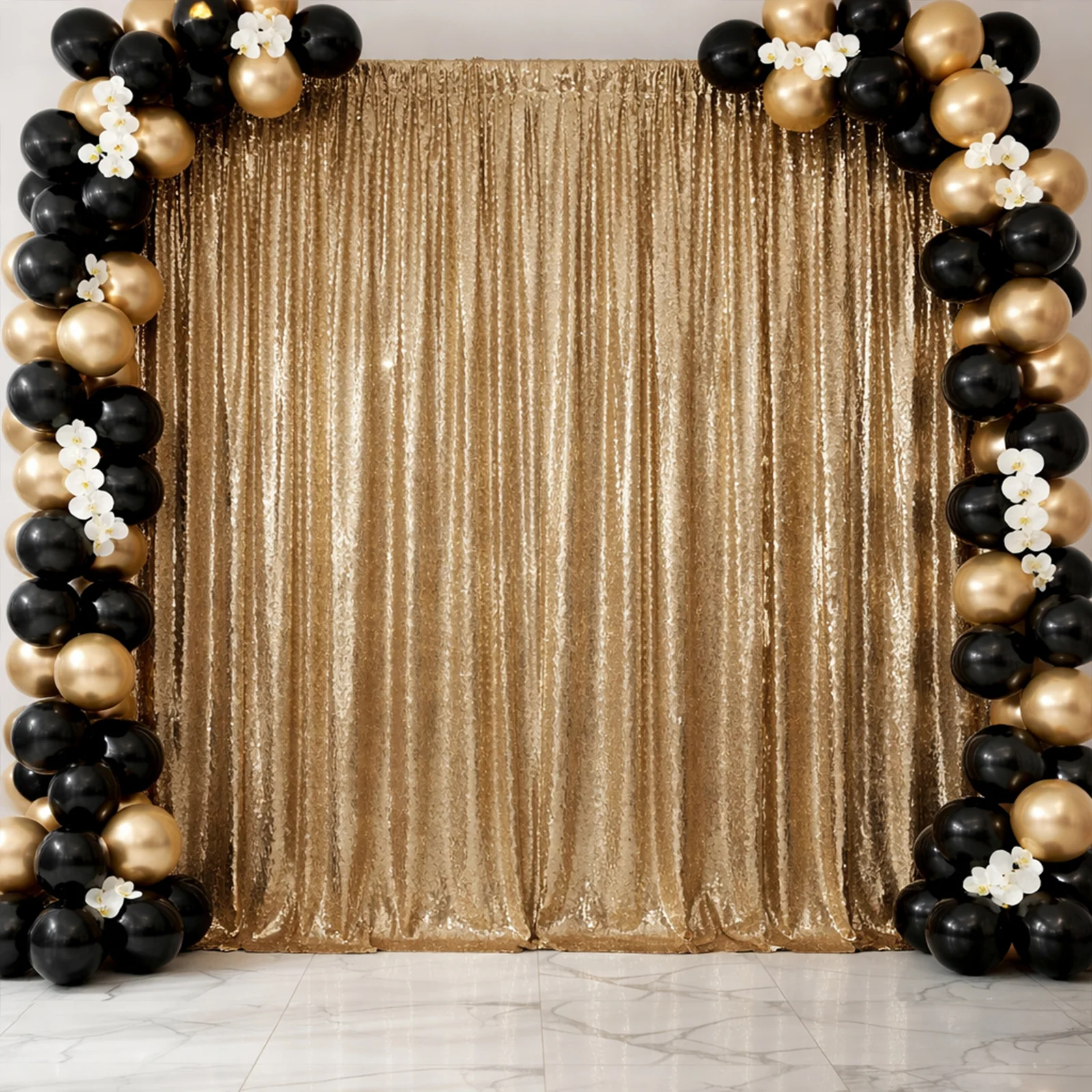 Gold Sequin Backdrop Curtain with Rod Pocket – Shimmering Event Drape Panel for Photo Booths & Displays, 5ft x 12ft - Image 3