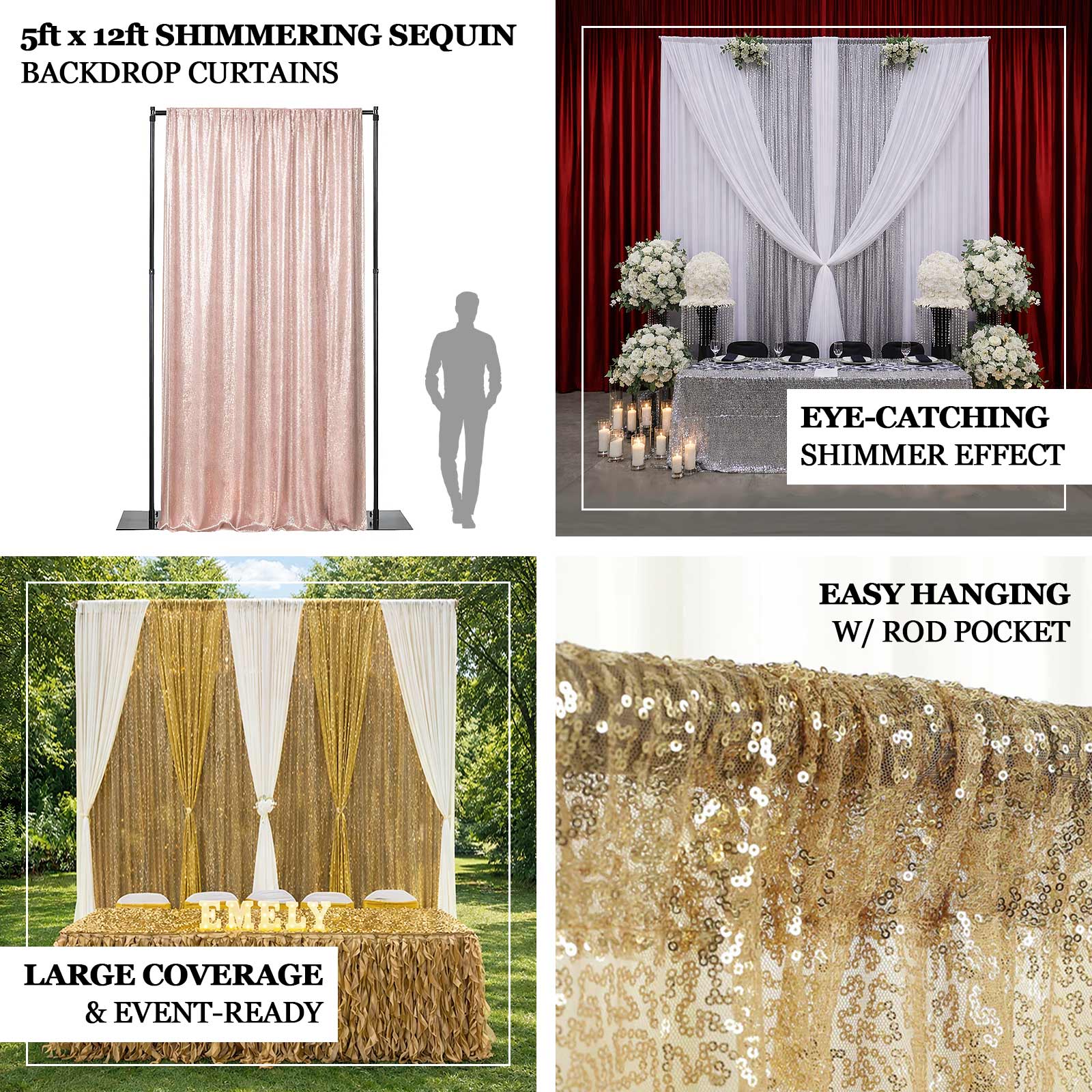 Pink Sequin Backdrop Curtain with Rod Pocket – Shimmering Event Drape Panel for Photo Booths & Displays, 5ft x 12ft - Image 4