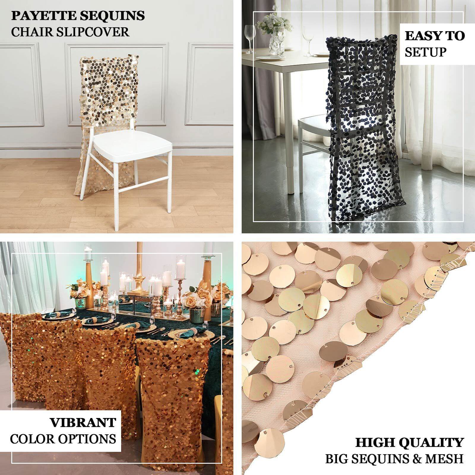 Sequin Chiavari Chair Slipcover Big Payette Style Gold - Radiant Decorative Cover for Weddings - Image 3