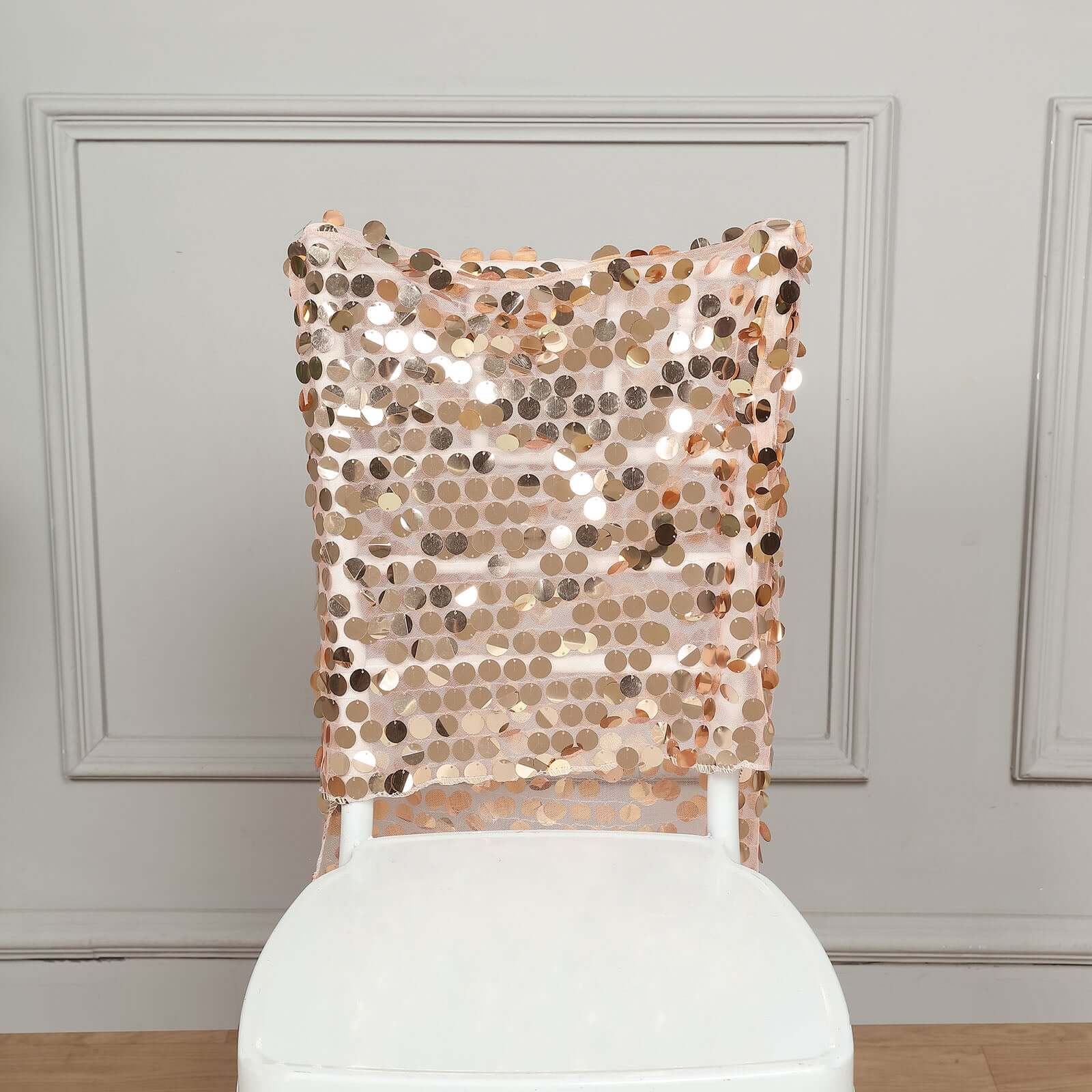Sequin Chiavari Chair Slipcover Big Payette Style Rose Gold - Decorative Chair Back Cover - Image 5