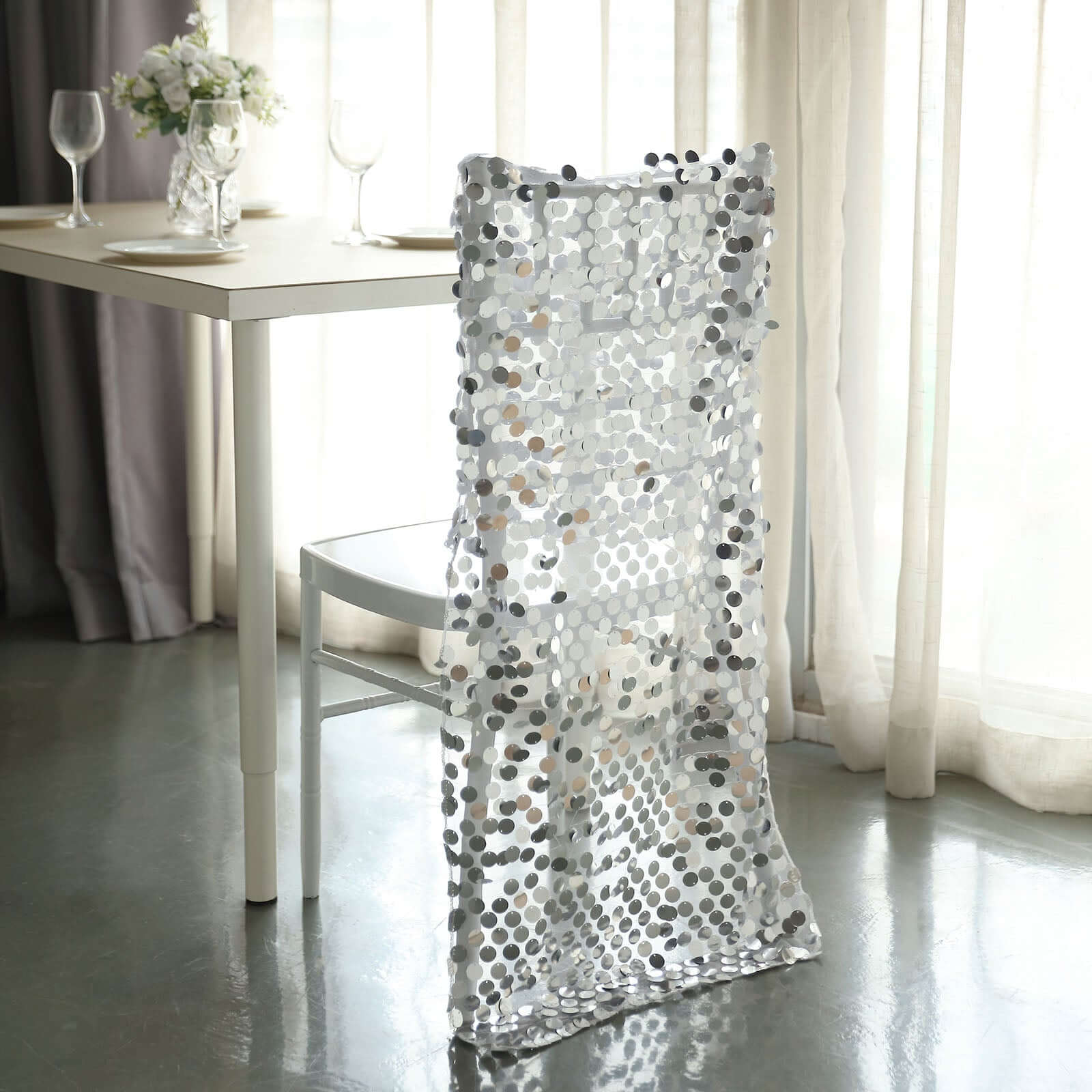 Sequin Chiavari Chair Slipcover Big Payette Style Silver - Decorative Chair Back Cover - Image 4
