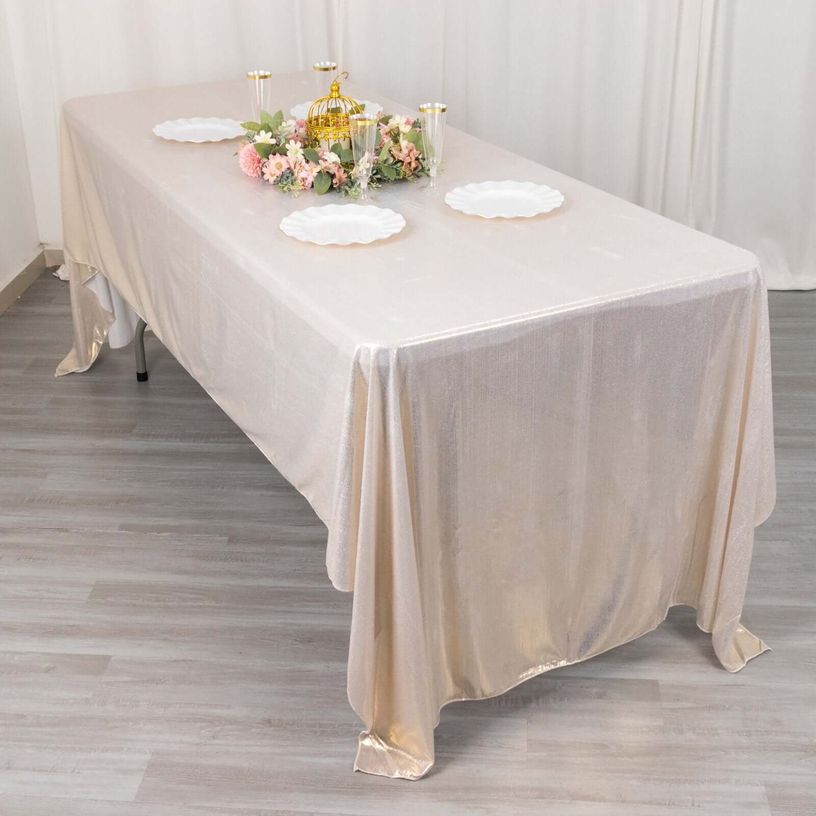 Sequin Dots Polyester Rectangle Tablecloth 60"x126" Beige Shimmer - Wrinkle Free & Sparkling Table Cover - Image 3