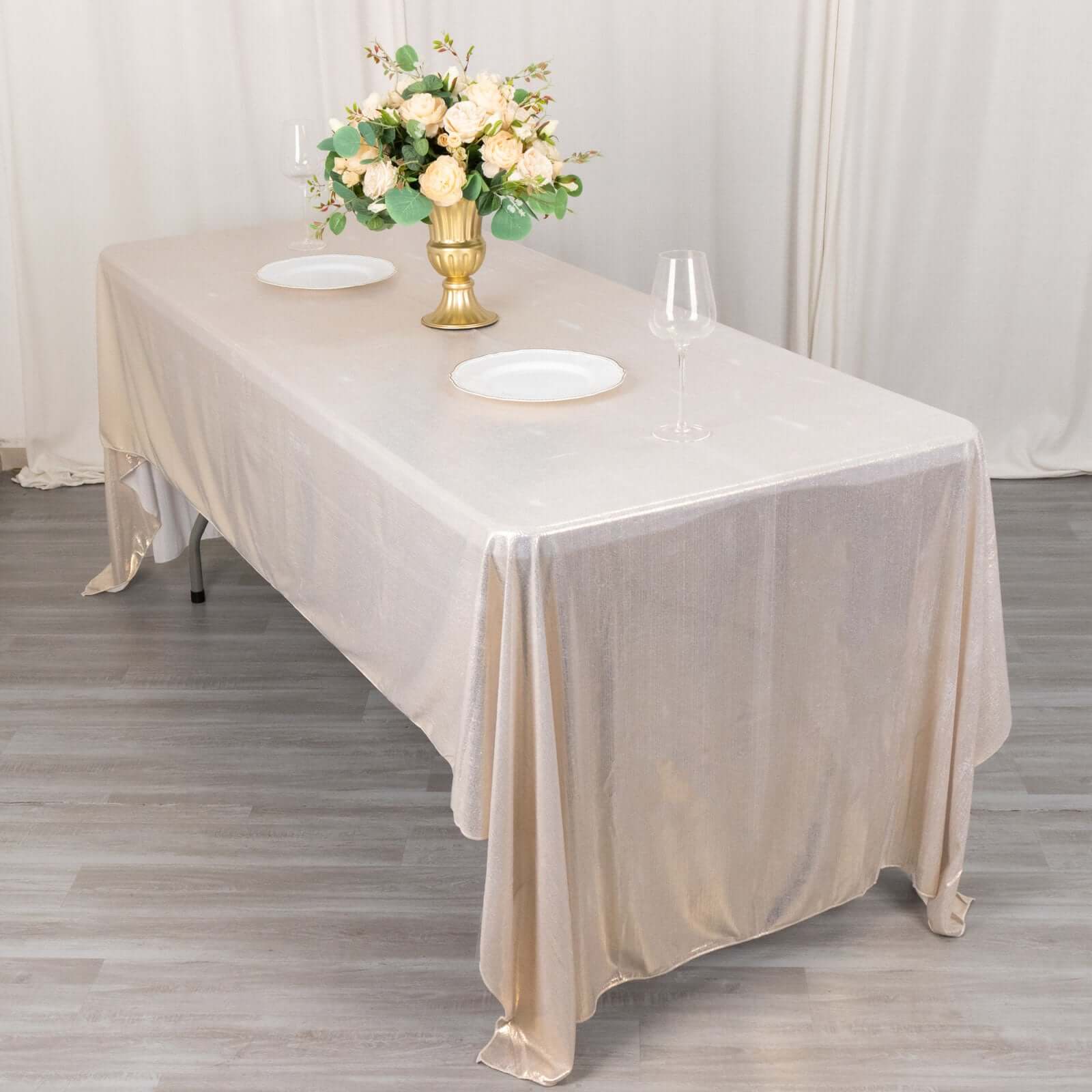 Sequin Dots Polyester Rectangle Tablecloth 60"x126" Beige Shimmer - Wrinkle Free & Sparkling Table Cover - Image 5