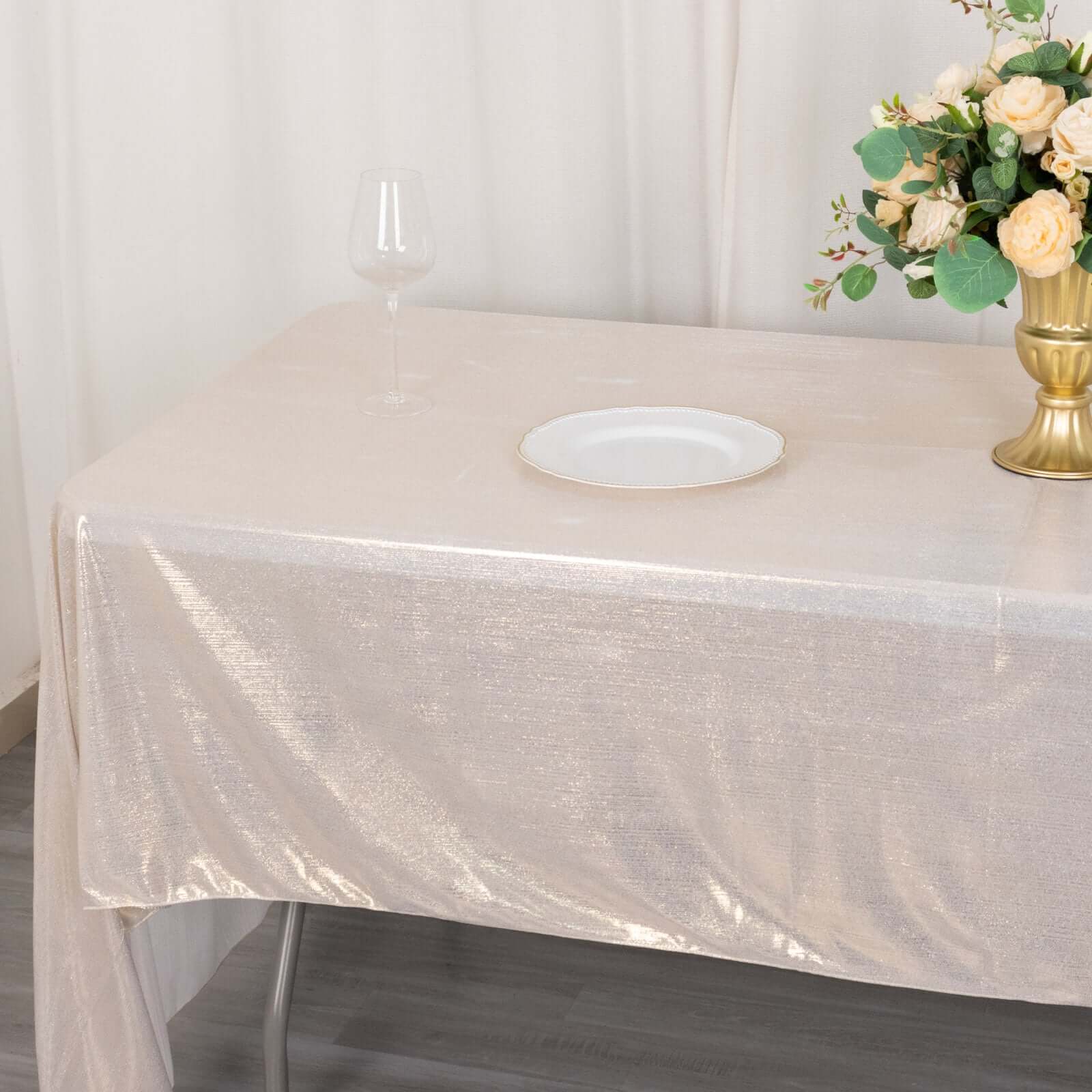 Sequin Dots Polyester Rectangle Tablecloth 60"x126" Beige Shimmer - Wrinkle Free & Sparkling Table Cover - Image 7