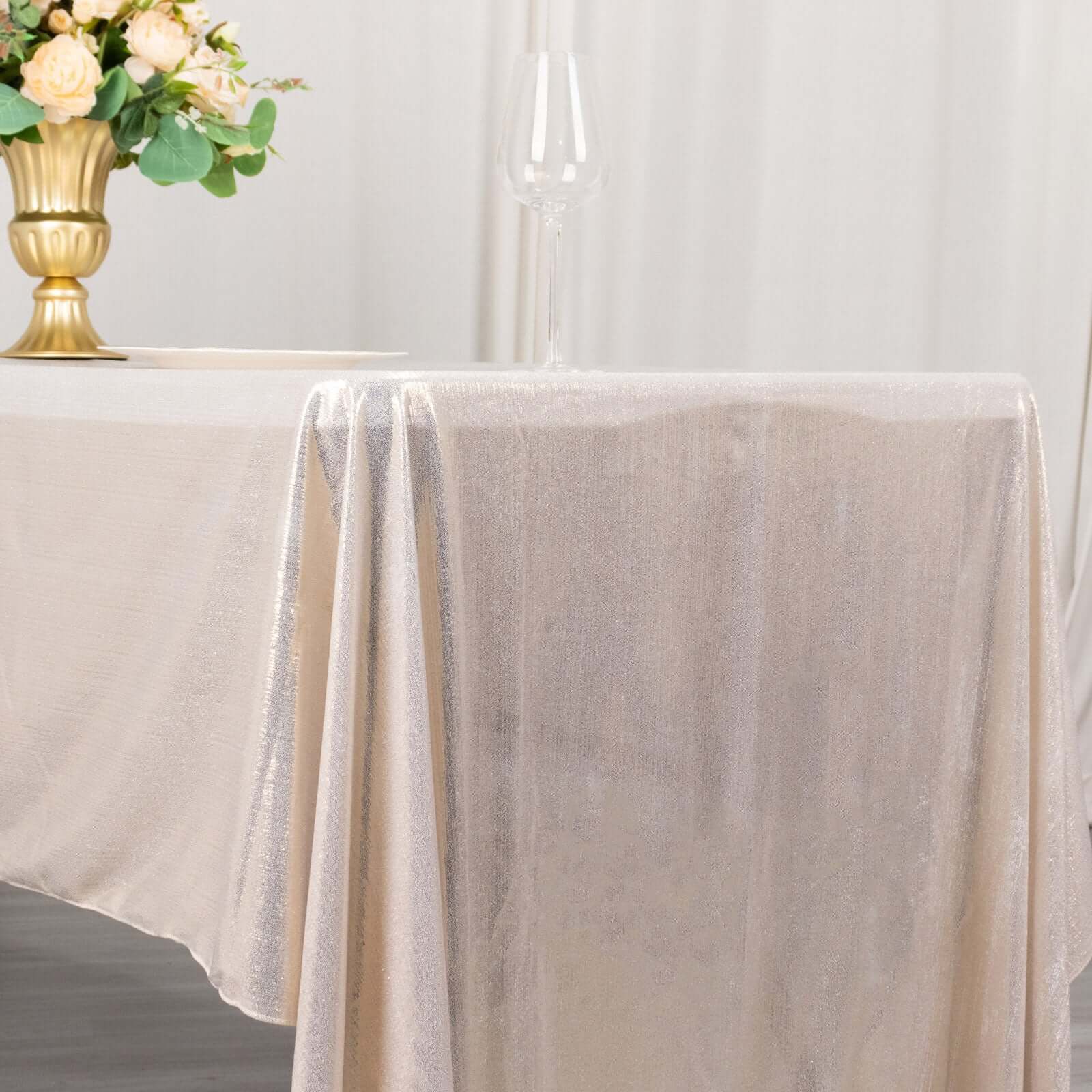 Sequin Dots Polyester Rectangle Tablecloth 60"x126" Beige Shimmer - Wrinkle Free & Sparkling Table Cover - Image 9