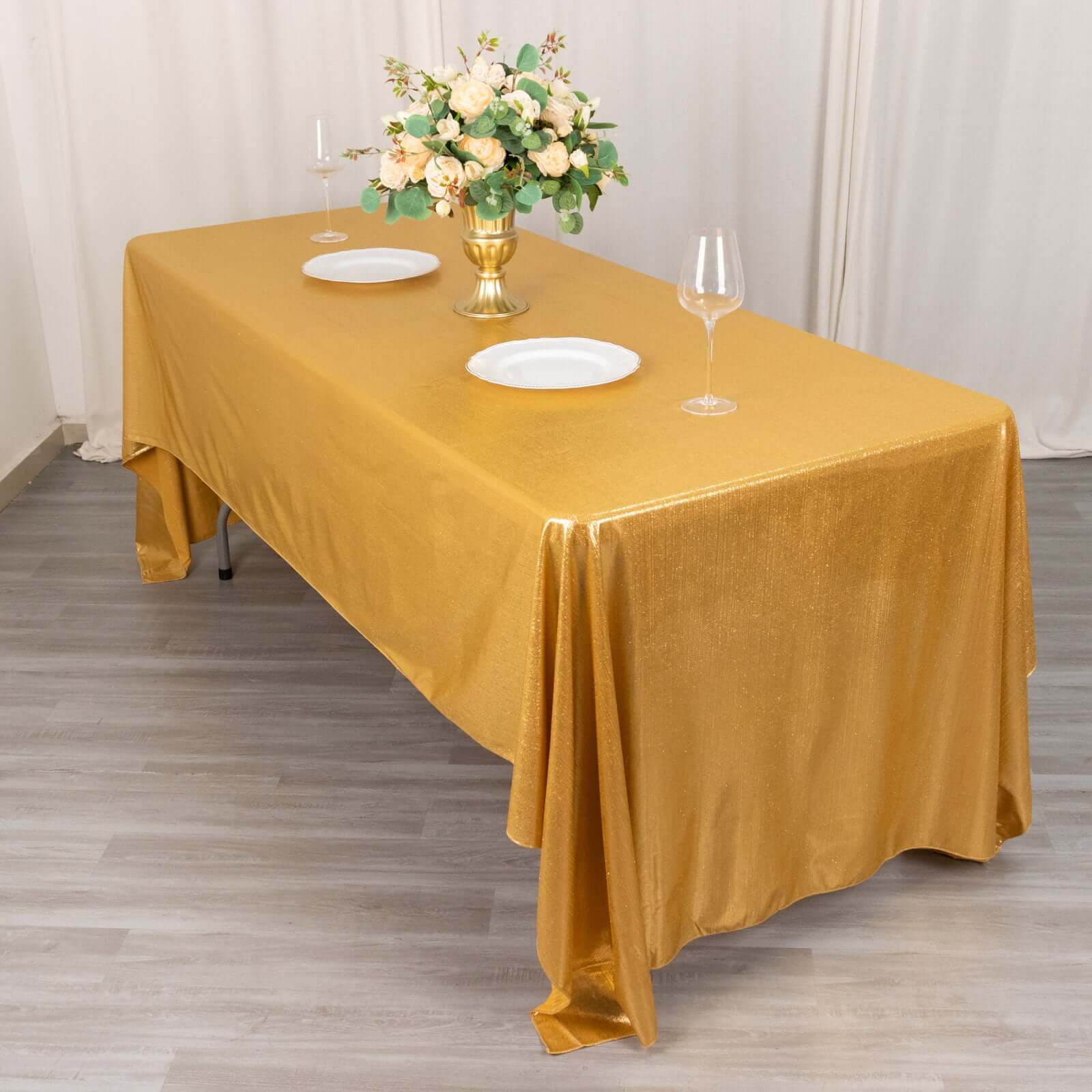 Sequin Dots Polyester Rectangle Tablecloth 60"x126" Gold Shimmer - Wrinkle Free & Sparkling Table Cover for Sophisticated Events - Image 3