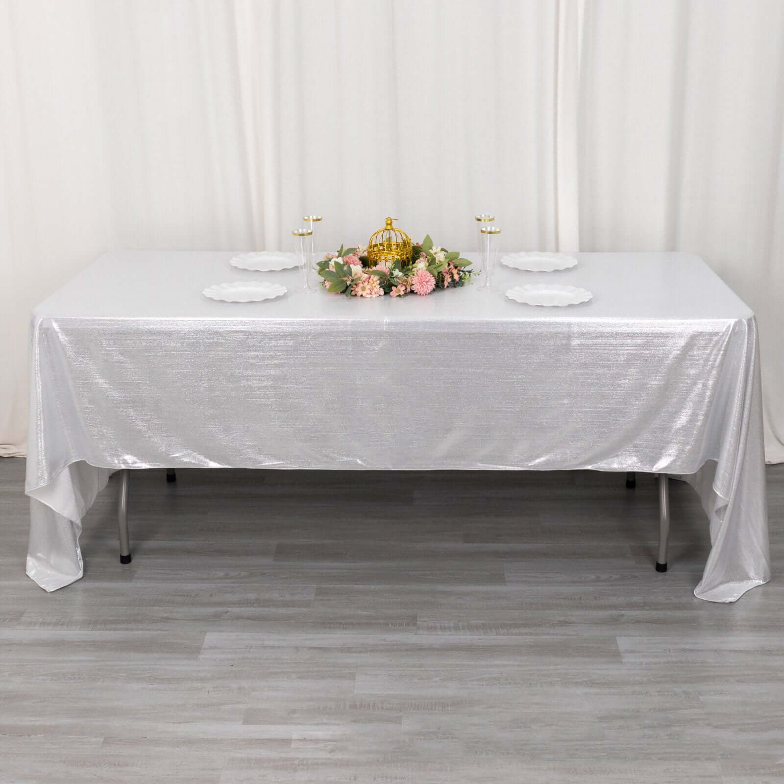 Sequin Dots Polyester Rectangle Tablecloth 60"x126" Silver Shimmer - Wrinkle Free & Sparkling Table Cover - Image 4