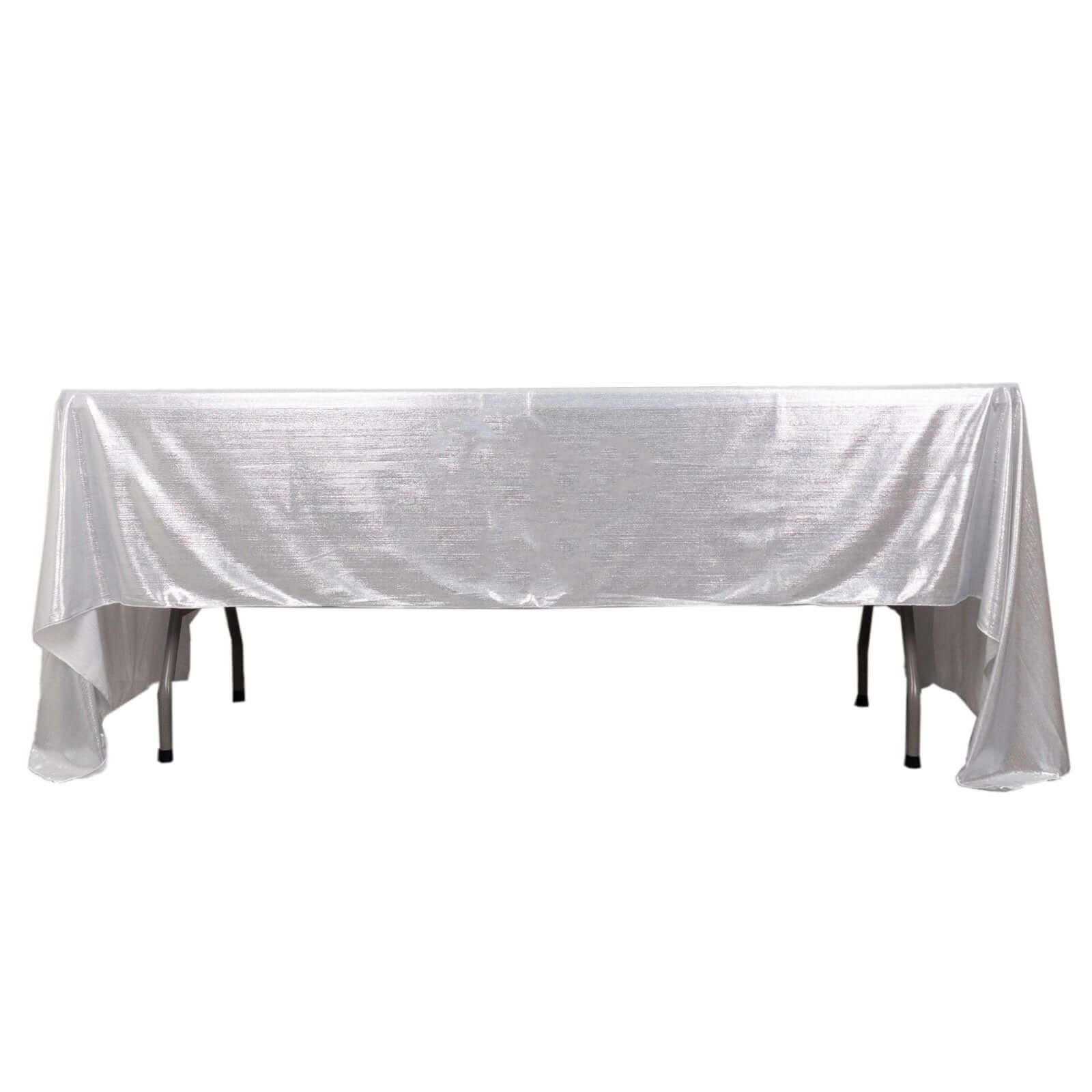 Sequin Dots Polyester Rectangle Tablecloth 60"x126" Silver Shimmer - Wrinkle Free & Sparkling Table Cover - Image 6
