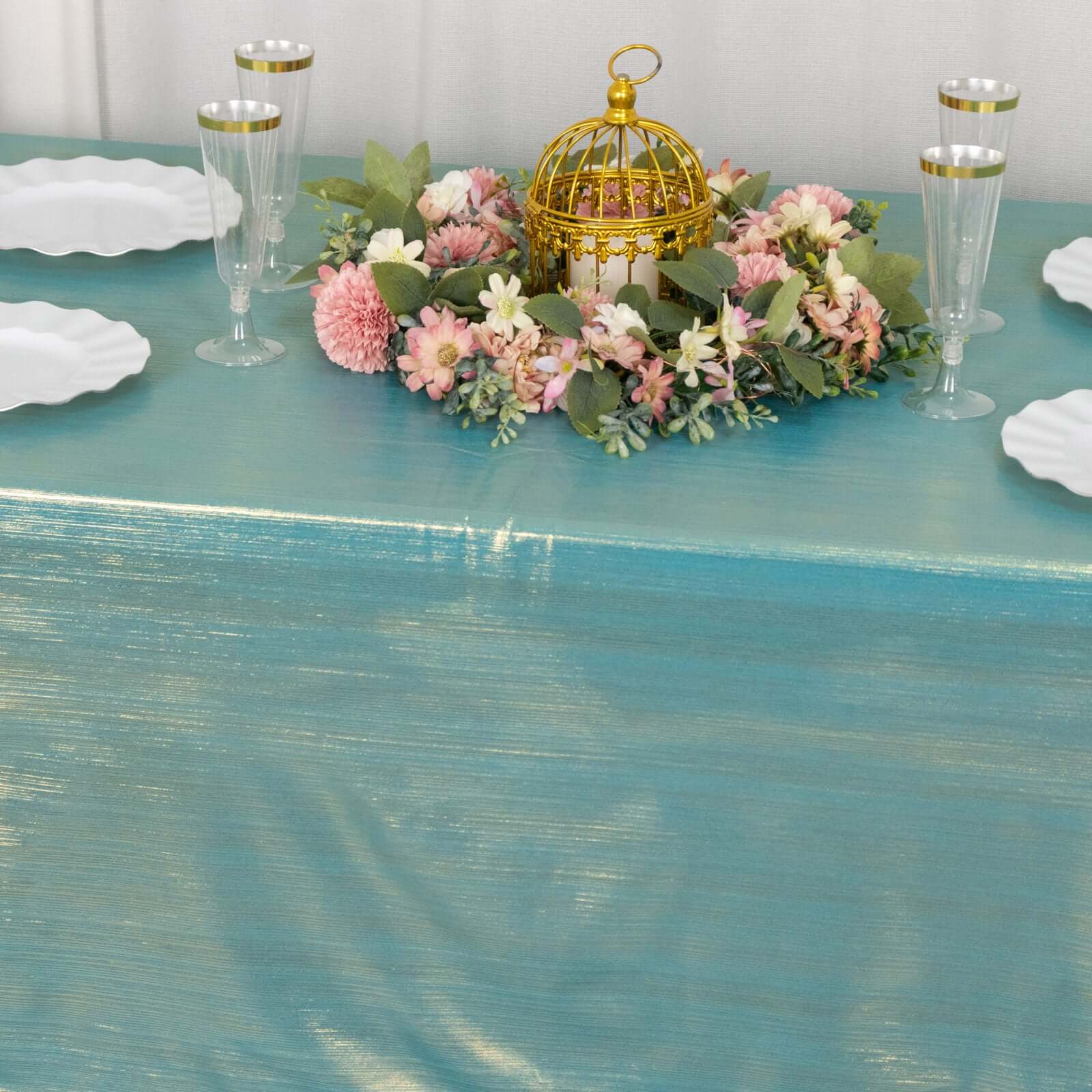 Sequin Dots Polyester Rectangle Tablecloth 60"x126" Turquoise Shimmer - Wrinkle Free & Sparkling Table Cover - Image 8