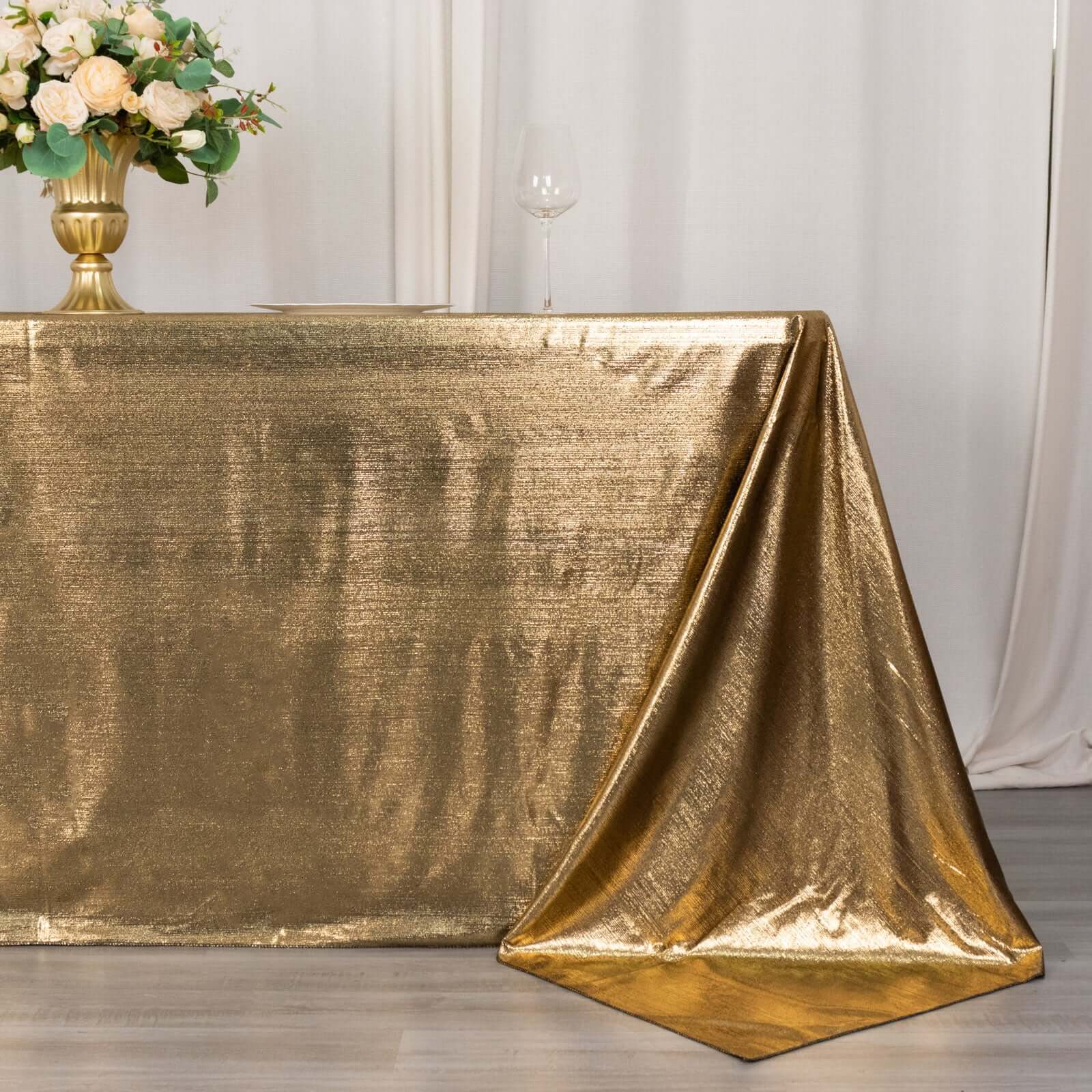 Sequin Dots Polyester Rectangle Tablecloth 90"x132" Antique Gold Shimmer - Seamless, Wrinkle Free & Glittering Table Cover - Image 2