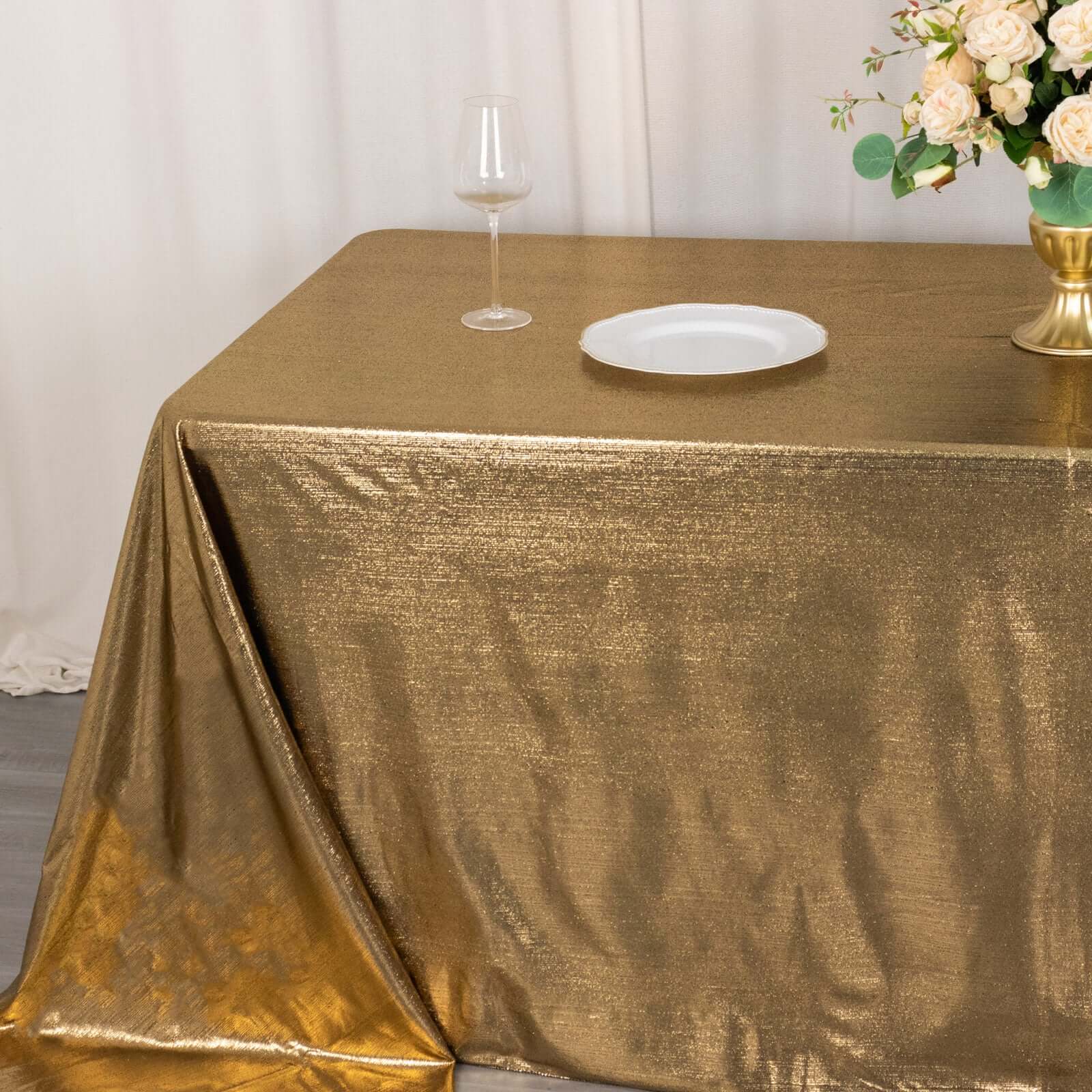 Sequin Dots Polyester Rectangle Tablecloth 90"x132" Antique Gold Shimmer - Seamless, Wrinkle Free & Glittering Table Cover - Image 8