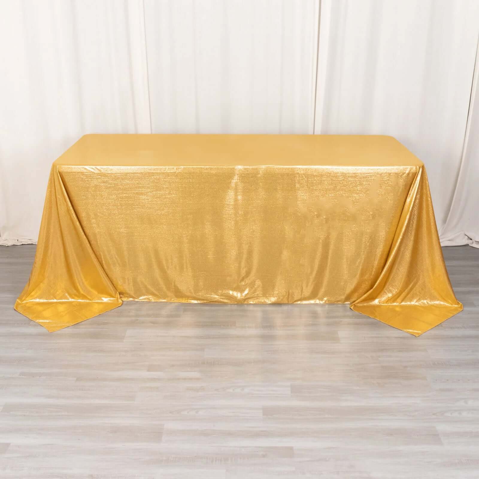Sequin Dots Polyester Rectangle Tablecloth 90"x132" Gold Shimmer - Seamless, Wrinkle Free & Glittering Table Cover for Upscale Events