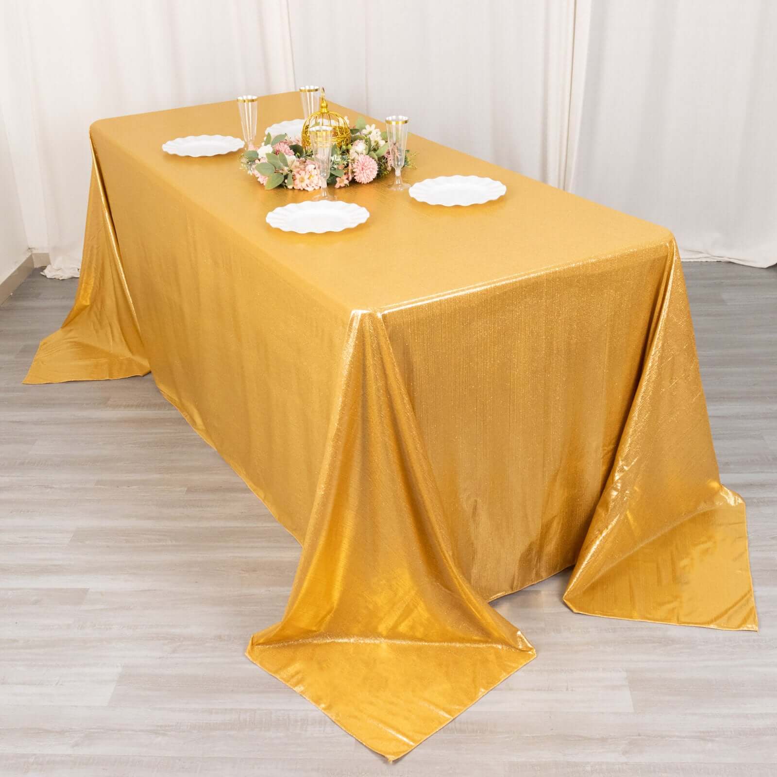 Sequin Dots Polyester Rectangle Tablecloth 90"x132" Gold Shimmer - Seamless, Wrinkle Free & Glittering Table Cover for Upscale Events - Image 5