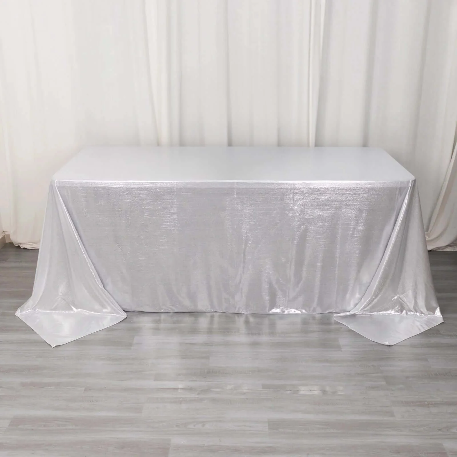 Sequin Dots Polyester Rectangle Tablecloth 90"x132" Silver Shimmer - Seamless, Wrinkle Free & Glittering Table Cover