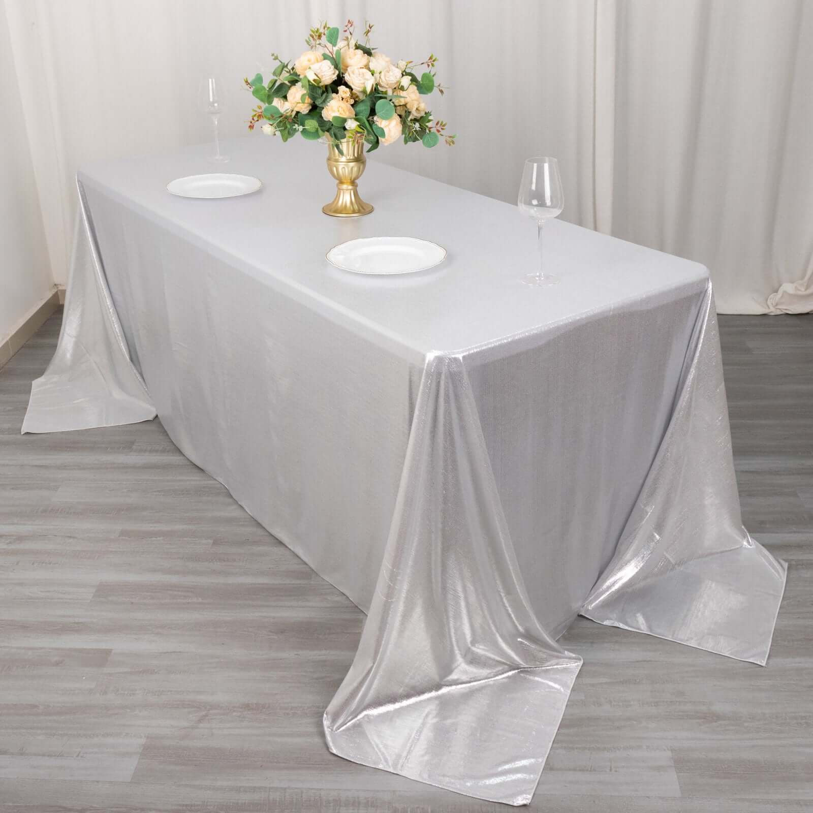 Sequin Dots Polyester Rectangle Tablecloth 90"x132" Silver Shimmer - Seamless, Wrinkle Free & Glittering Table Cover - Image 3
