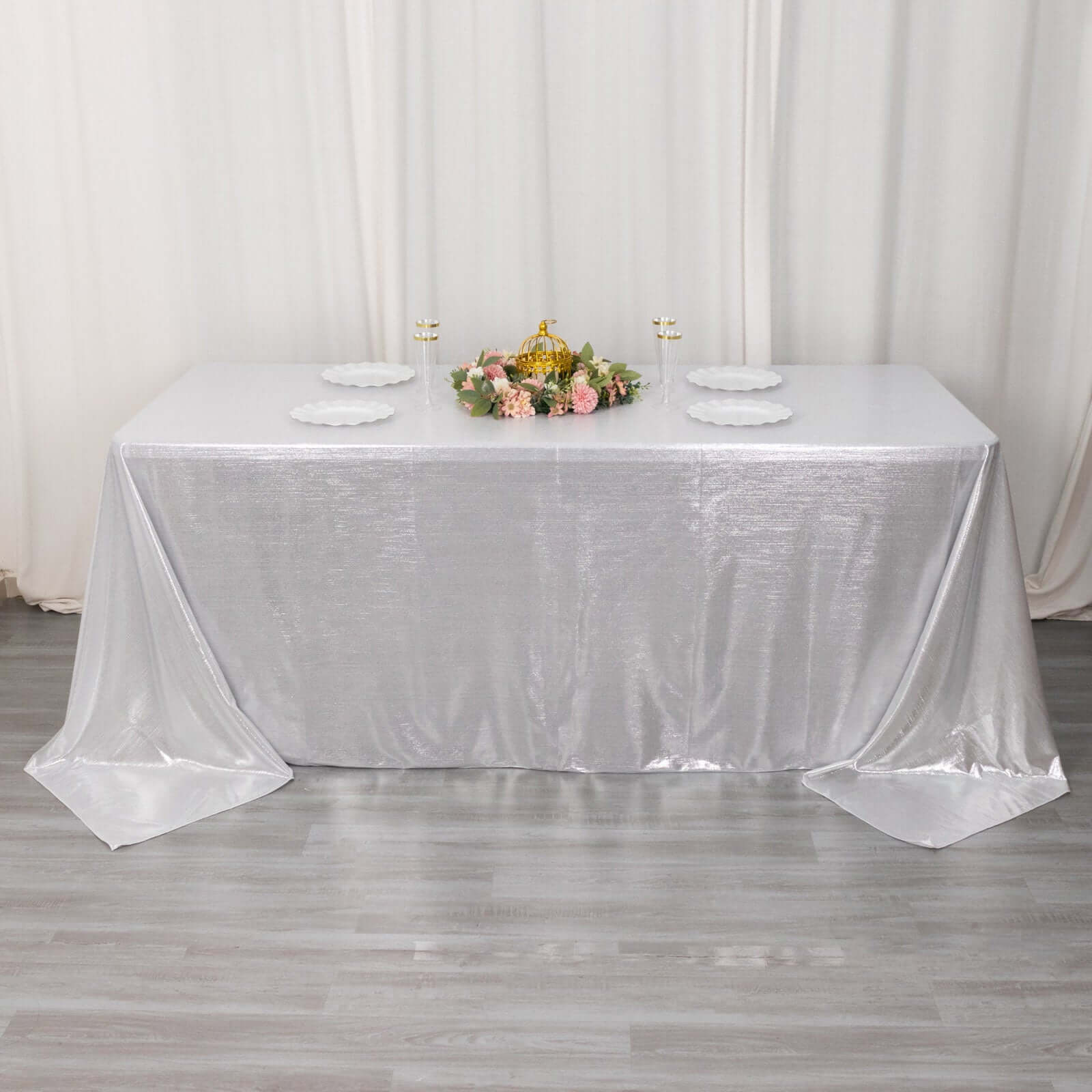 Sequin Dots Polyester Rectangle Tablecloth 90"x132" Silver Shimmer - Seamless, Wrinkle Free & Glittering Table Cover - Image 4