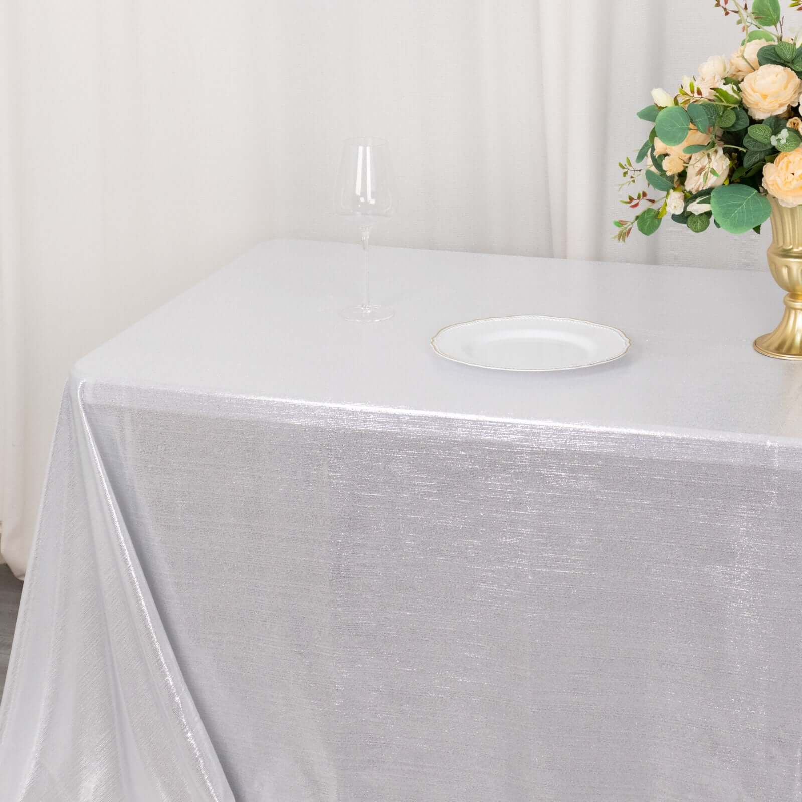 Sequin Dots Polyester Rectangle Tablecloth 90"x132" Silver Shimmer - Seamless, Wrinkle Free & Glittering Table Cover - Image 7