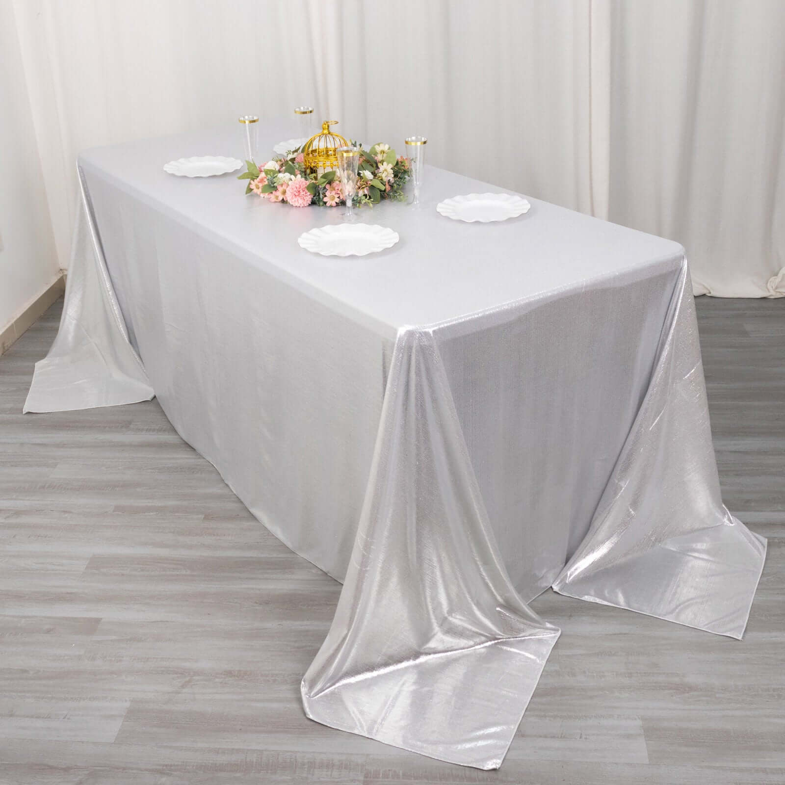 Sequin Dots Polyester Rectangle Tablecloth 90"x132" Silver Shimmer - Seamless, Wrinkle Free & Glittering Table Cover - Image 9